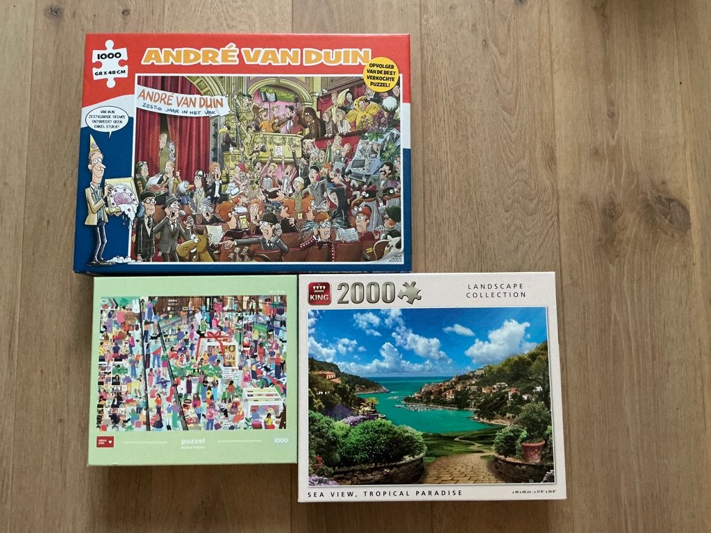 Te koop aangeboden 9 verschillende puzzels 1000/2000 stukjes, Ophalen of Verzenden, 500 t/m 1500 stukjes, Zo goed als nieuw, Legpuzzel
