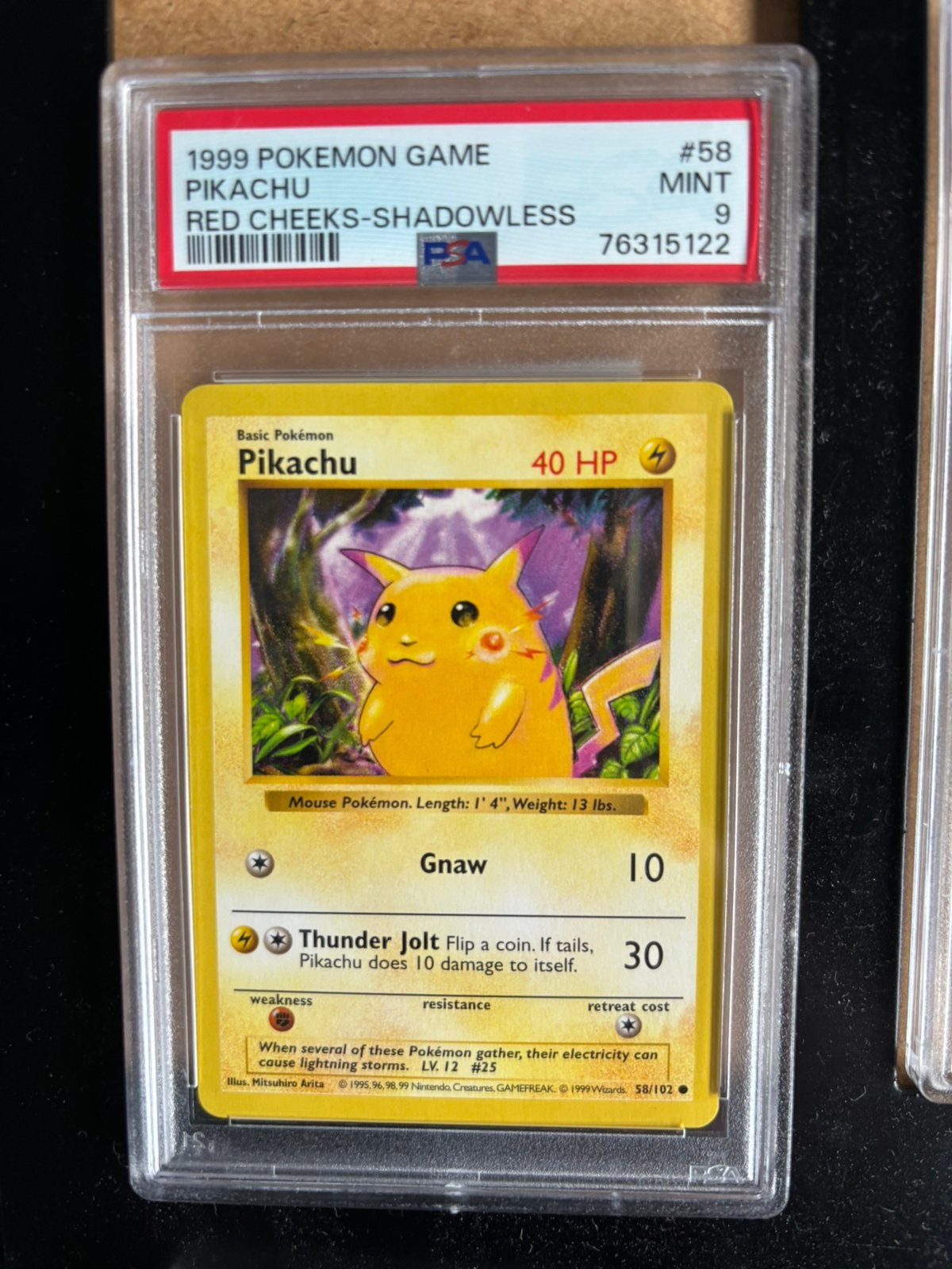 Pikachu base set shadowless red cheeks PSA 9, Verzenden, Zo goed als nieuw