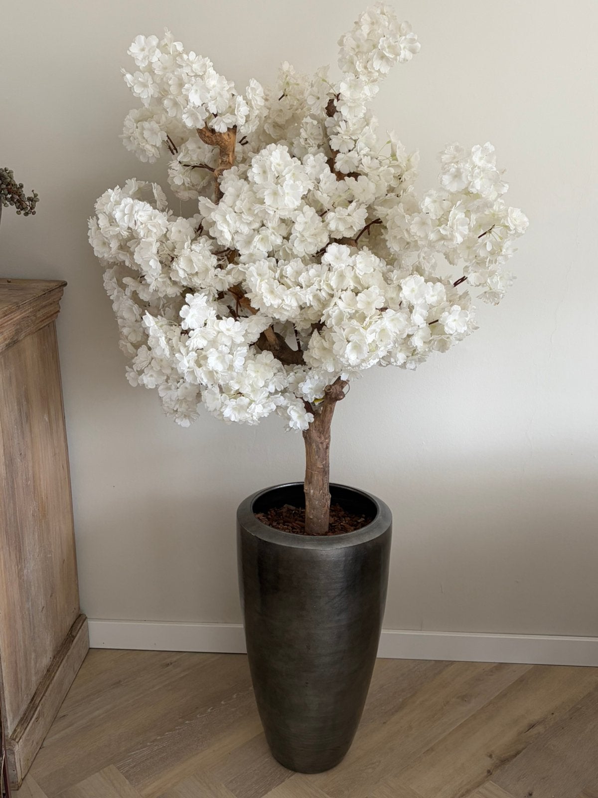 Prachtige handgemaakte witte bloesemboom, Ophalen, Binnen, 160 cm, Zijde