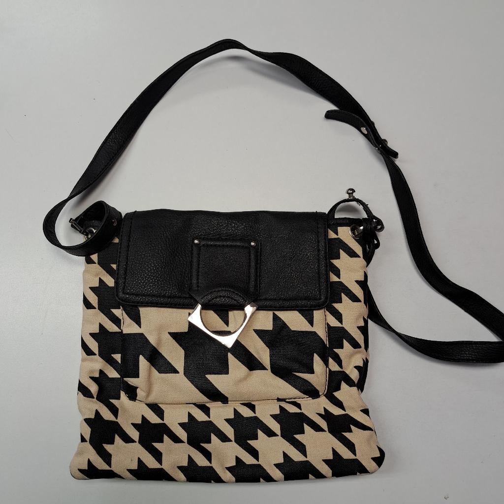 Liz Claiborne vintage crossbody tas – zwart/beige art 48560, Zwart, Ophalen of Verzenden, Zo goed als nieuw, Liz Claiborne
