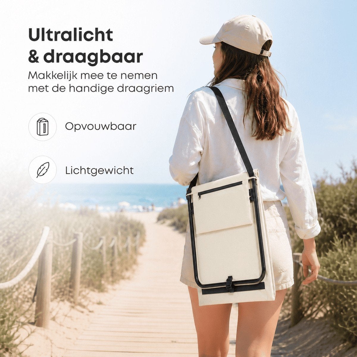 Crème Strandmat met Schouderriem en Opbergvak, Ophalen of Verzenden