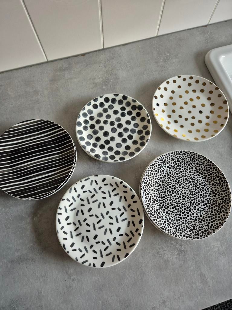 Gebaksbordjes zwart/wit, Huis en Inrichting, Keuken | Servies, Ophalen of Verzenden, Zo goed als nieuw, Overige stijlen, Bord(en)