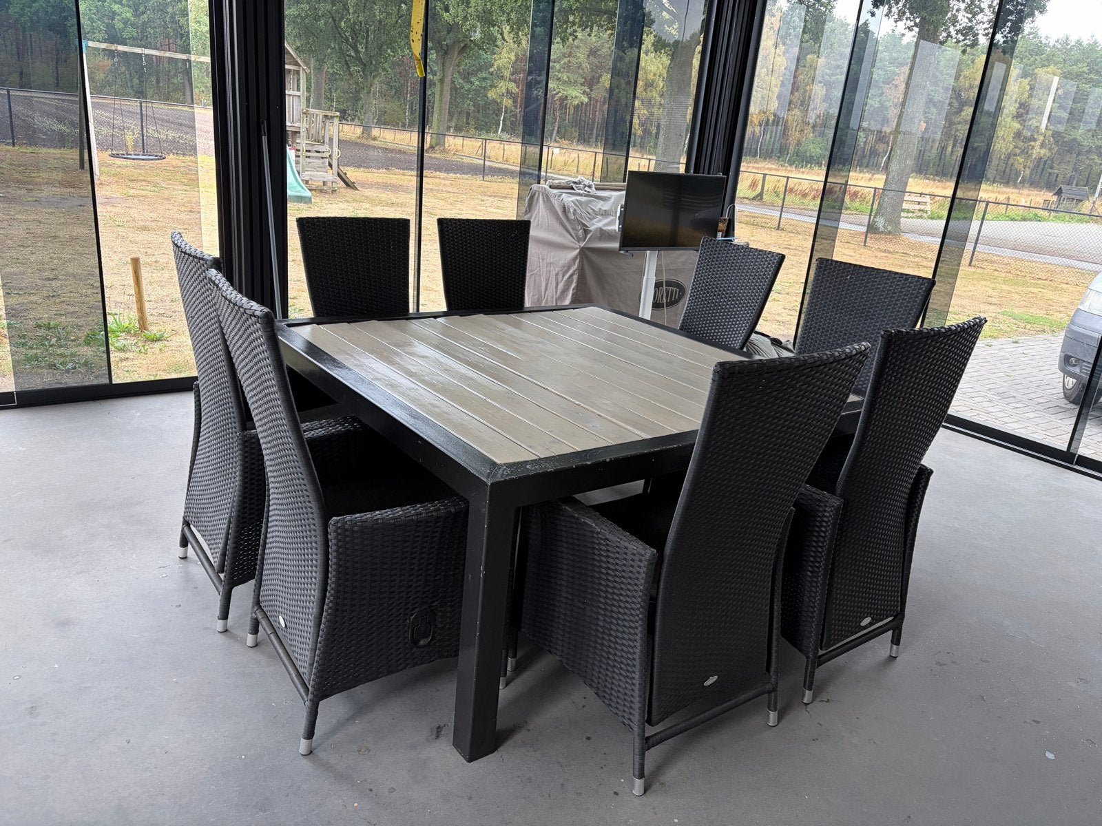 Gegalvaniseerde tuintafel 160x160 met 8 Jutlandia stoelen, Ophalen, Gebruikt, Vierkant, Metaal