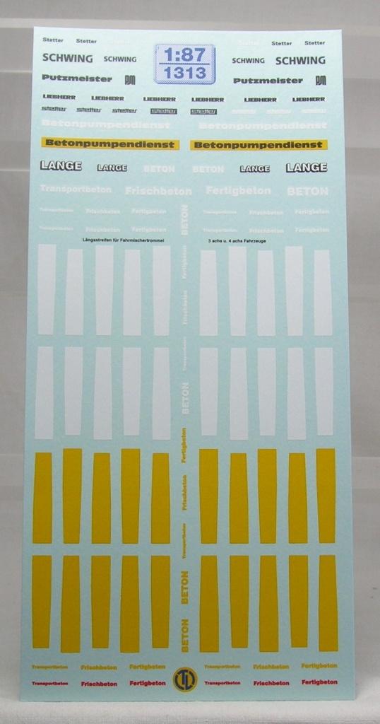decal set: type aanduidingen cement/beton mixers., Hobby en Vrije tijd, Modelauto's | 1:87, Ophalen of Verzenden, Nieuw, Bus of Vrachtwagen