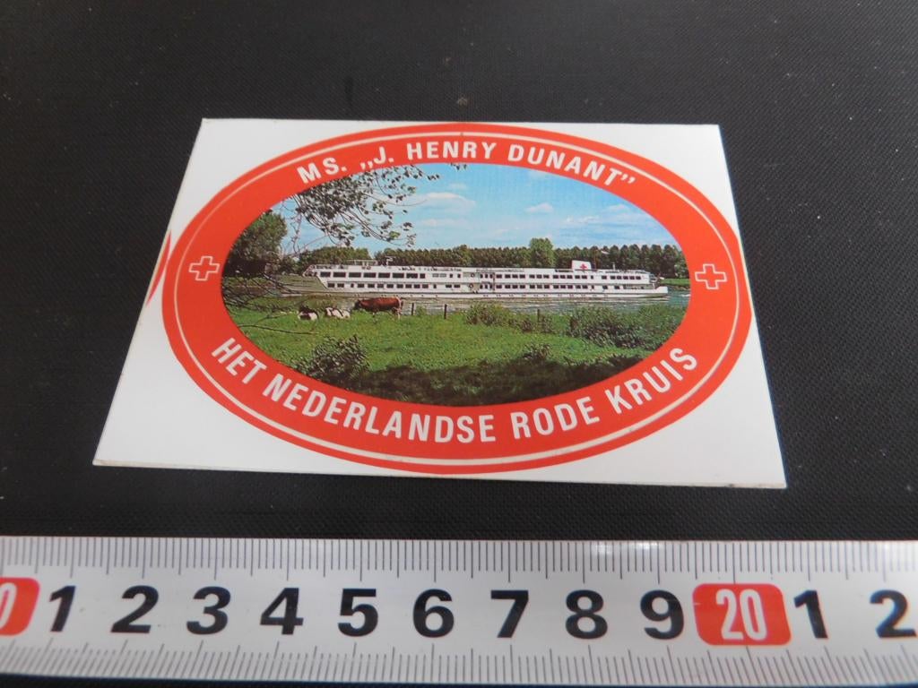 sticker MS. J, HENRY DUNANT Het Nederlandse Rode Kruis *, Ophalen, Zo goed als nieuw