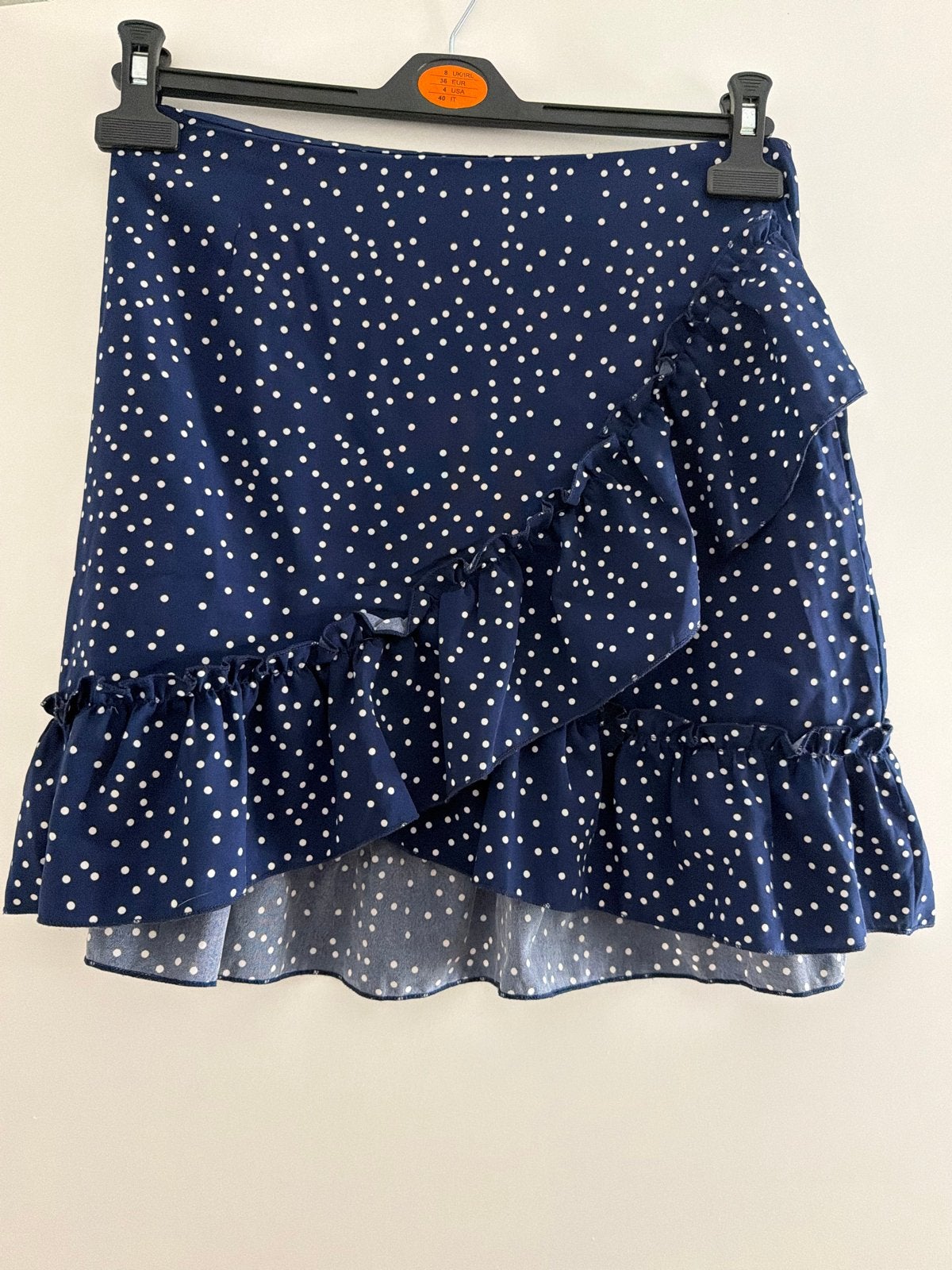 Donkerblauwe rok met stippen en ruches, Kleding | Dames, Blauw, Ophalen of Verzenden, Zo goed als nieuw, Maat 36 (S)