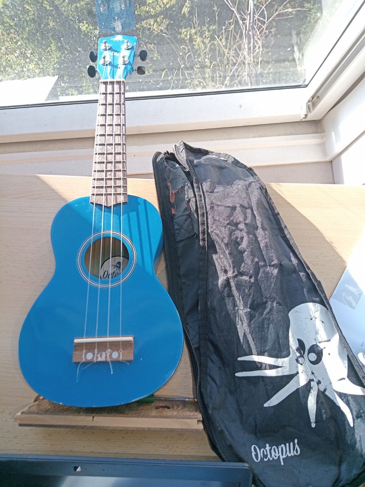 Blauwe Octopus Ukelele met draagtas, Ophalen of Verzenden, Gebruikt, Overige typen, Met koffer