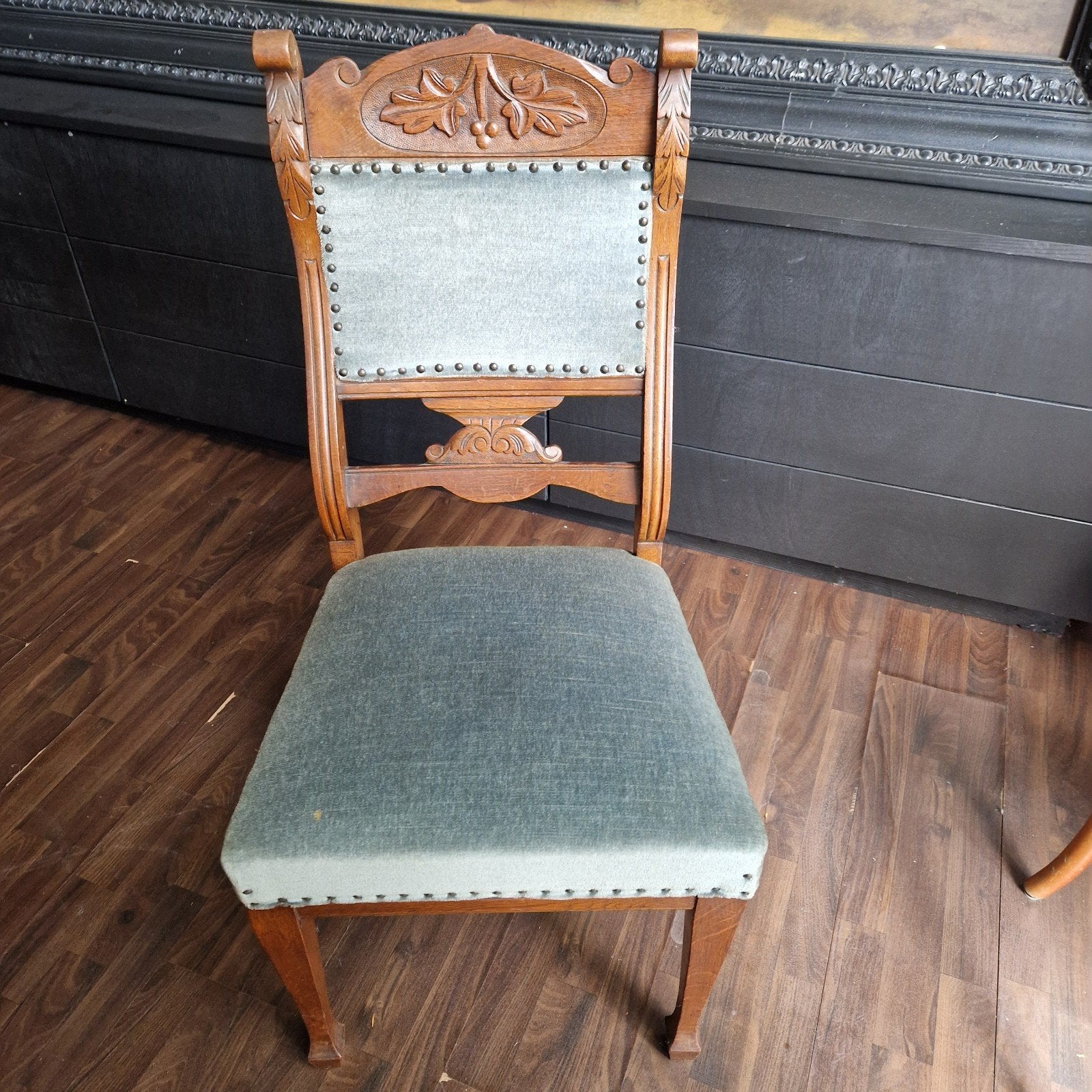 4 Antieke Edwardiaanse stoelen met groen stof -ophalen z.s.m, Ophalen