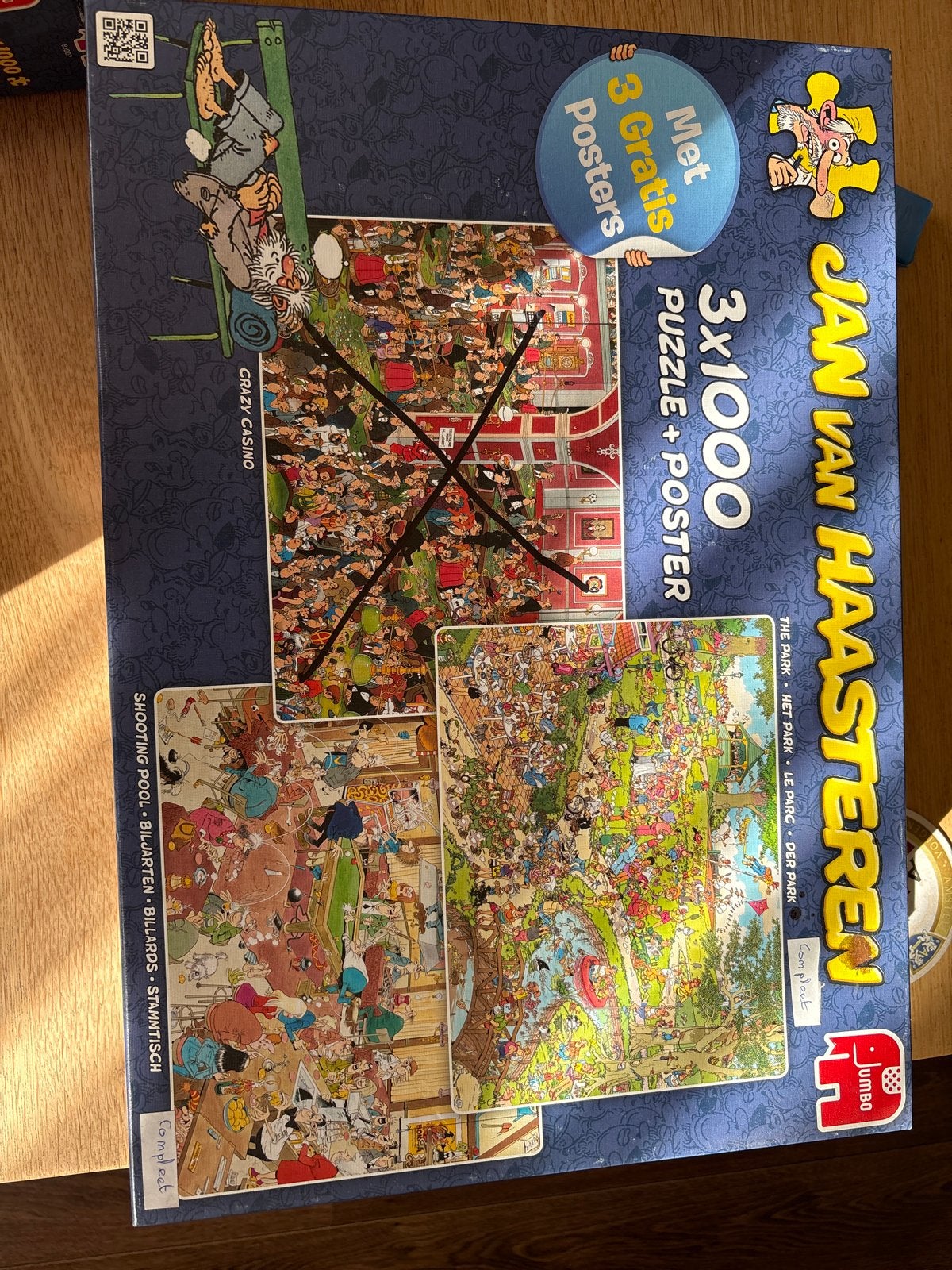 Jan van Haasteren 3x1000 stukjes puzzel + 3 posters, Ophalen, 500 t/m 1500 stukjes, Zo goed als nieuw, Legpuzzel