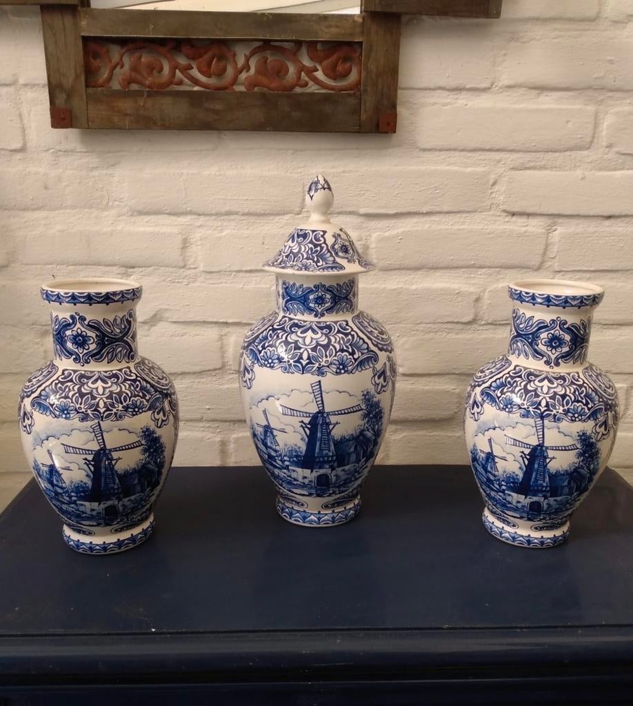 Set van 3 Delfts Blauwe Vazen - St. Delfts Bleau, Antiek en Kunst, Ophalen