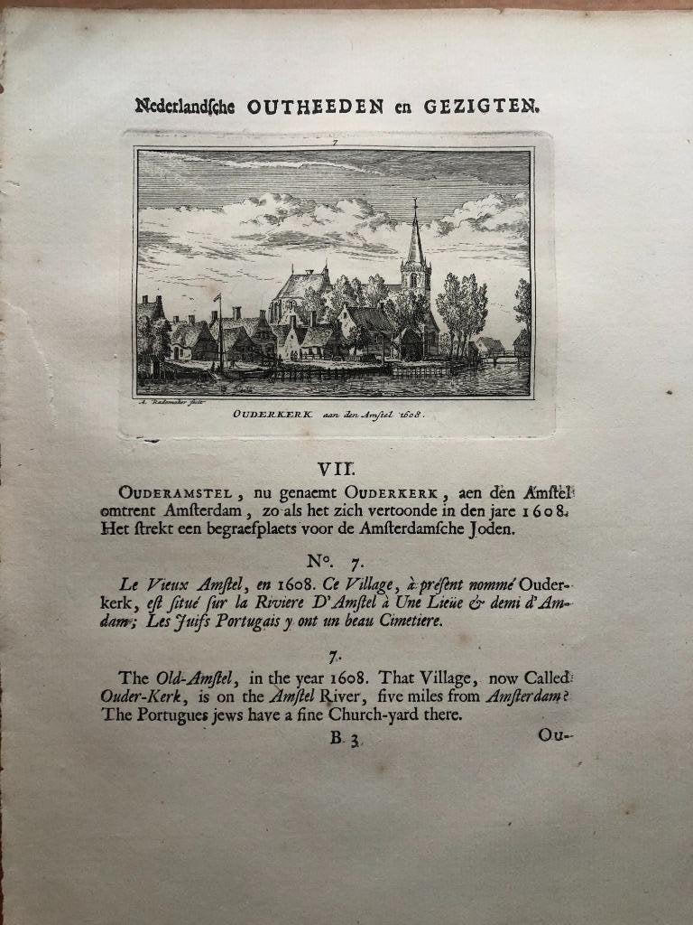 007  / Ouderkerk aan de Amstel Kopergravure 1725, Antiek en Kunst, Ophalen of Verzenden