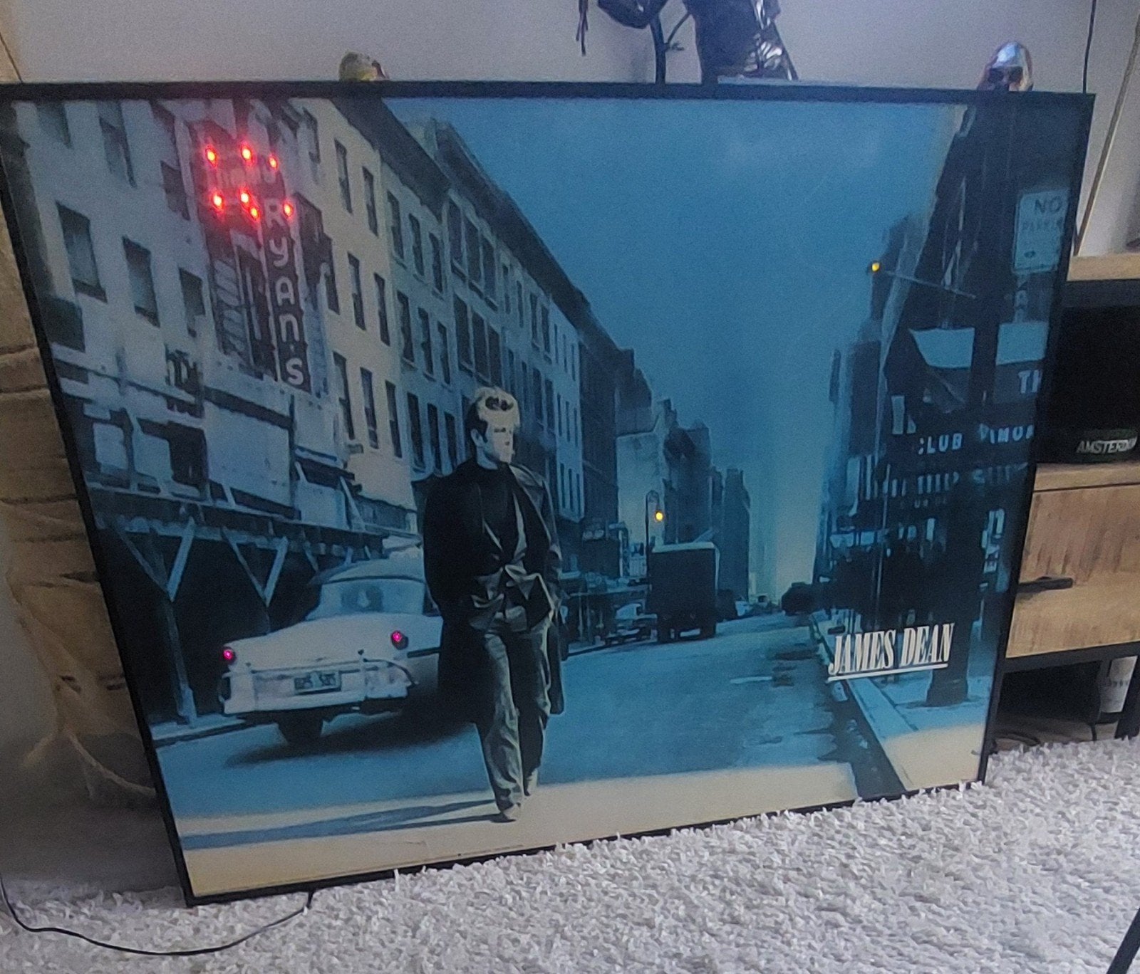 James Dean poster met verlichting - 99x60cm, 50 – 75, Gebruikt, Ophalen of Verzenden, 75 tot 100 cm