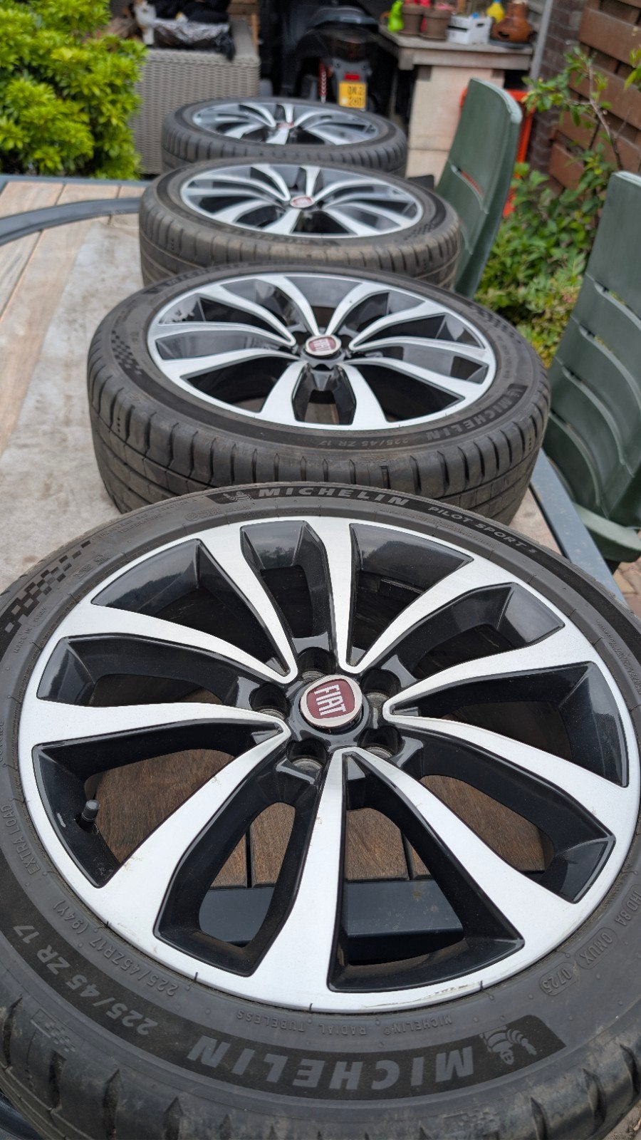Set van 4 Fiat velgen met Michelin Pilot Sport banden, Gebruikt, Banden en Velgen, 17 inch, Ophalen of Verzenden