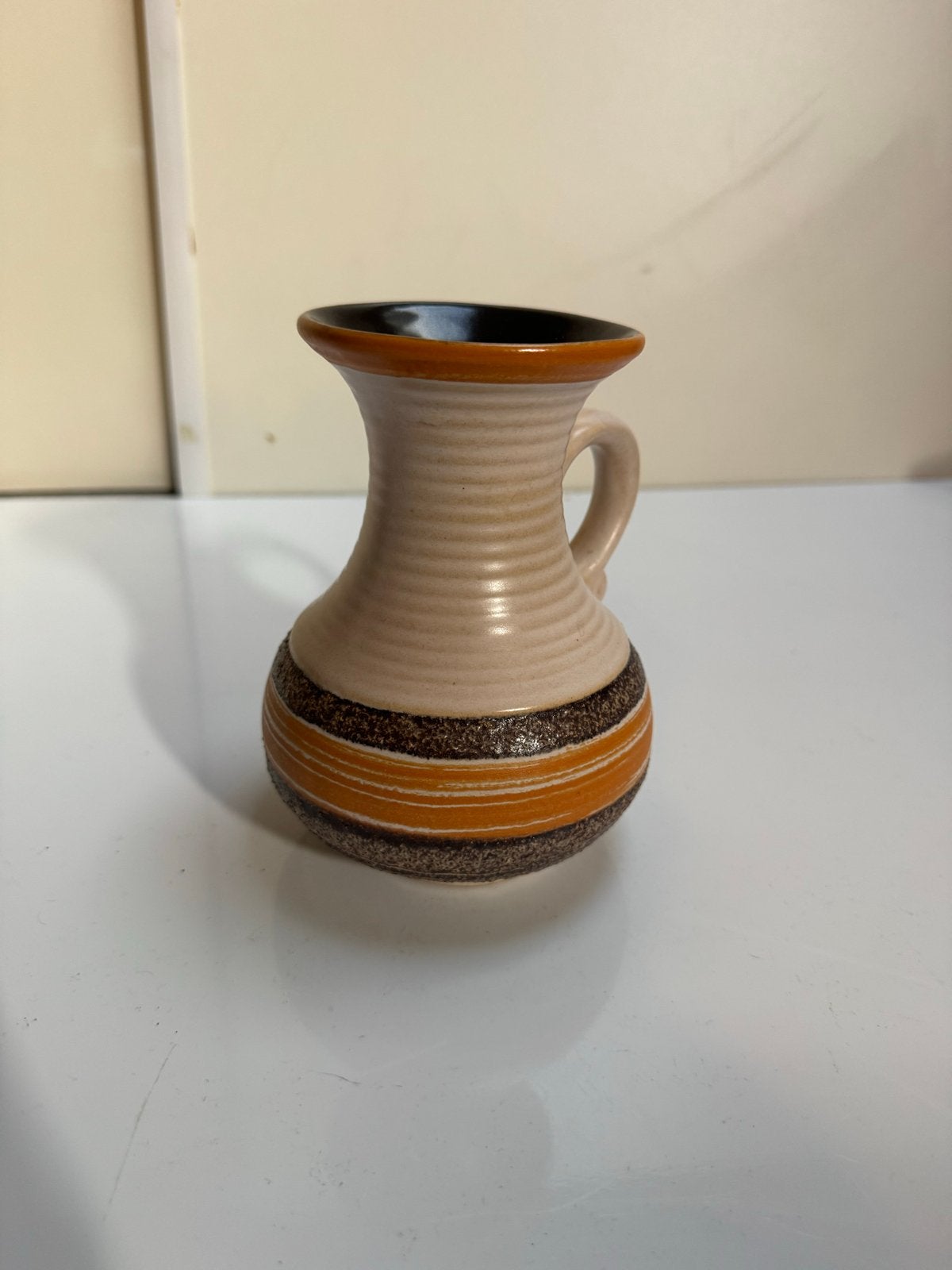 Vintage Aardewerk Vaasje met Handvat - Bruin/Oranje, Ophalen of Verzenden