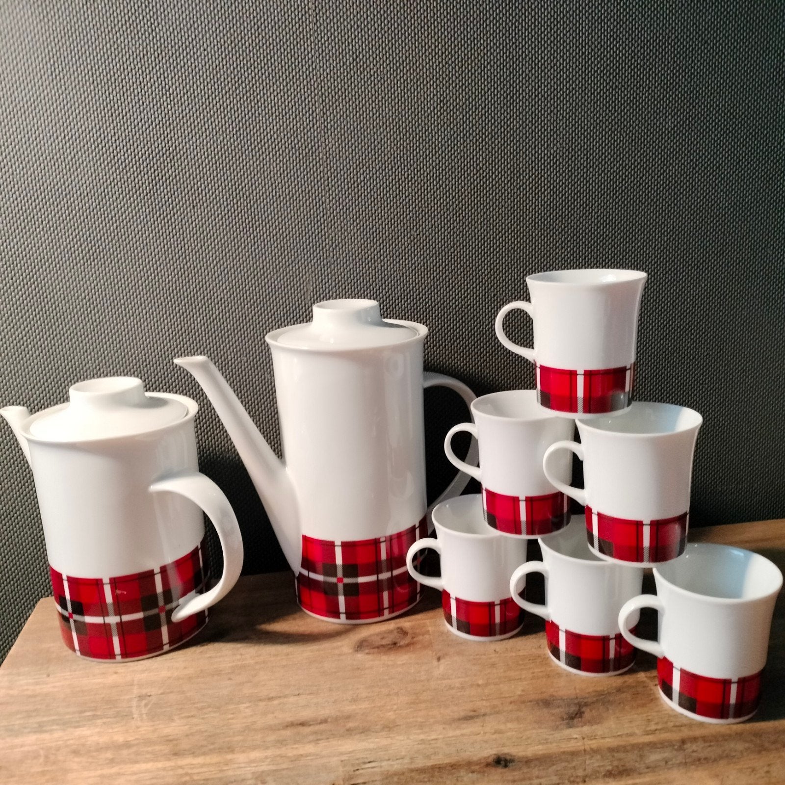 Vintage Spenzo Glasgow servies retro Schotse ruit jaren 60/7, Gebruikt, Ophalen of Verzenden, Overige stijlen, Porselein