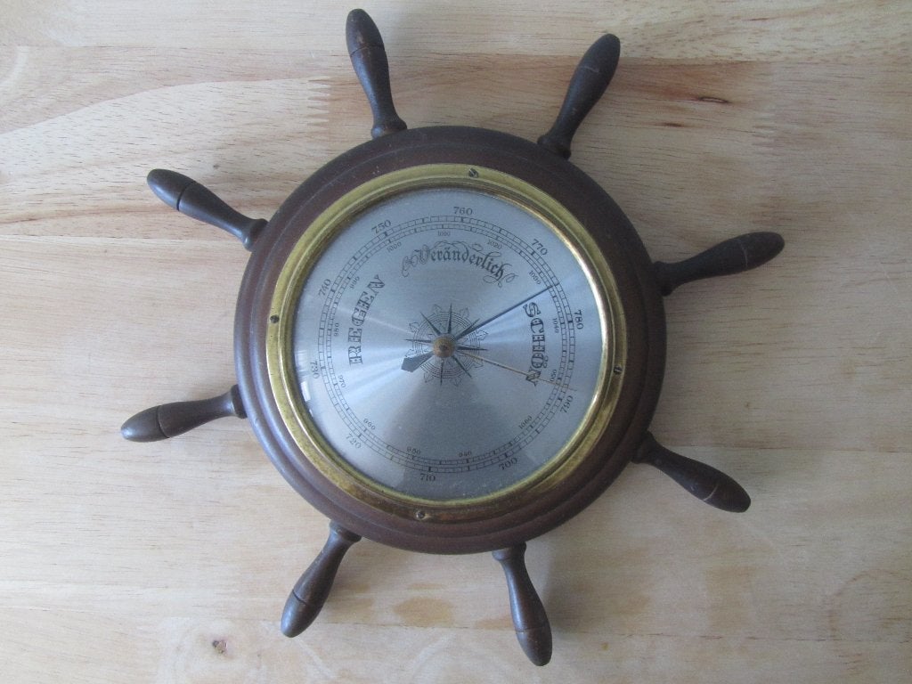 Vintage barometer; scheepsstuurwiel, Ophalen of Verzenden, Gebruikt, Barometer