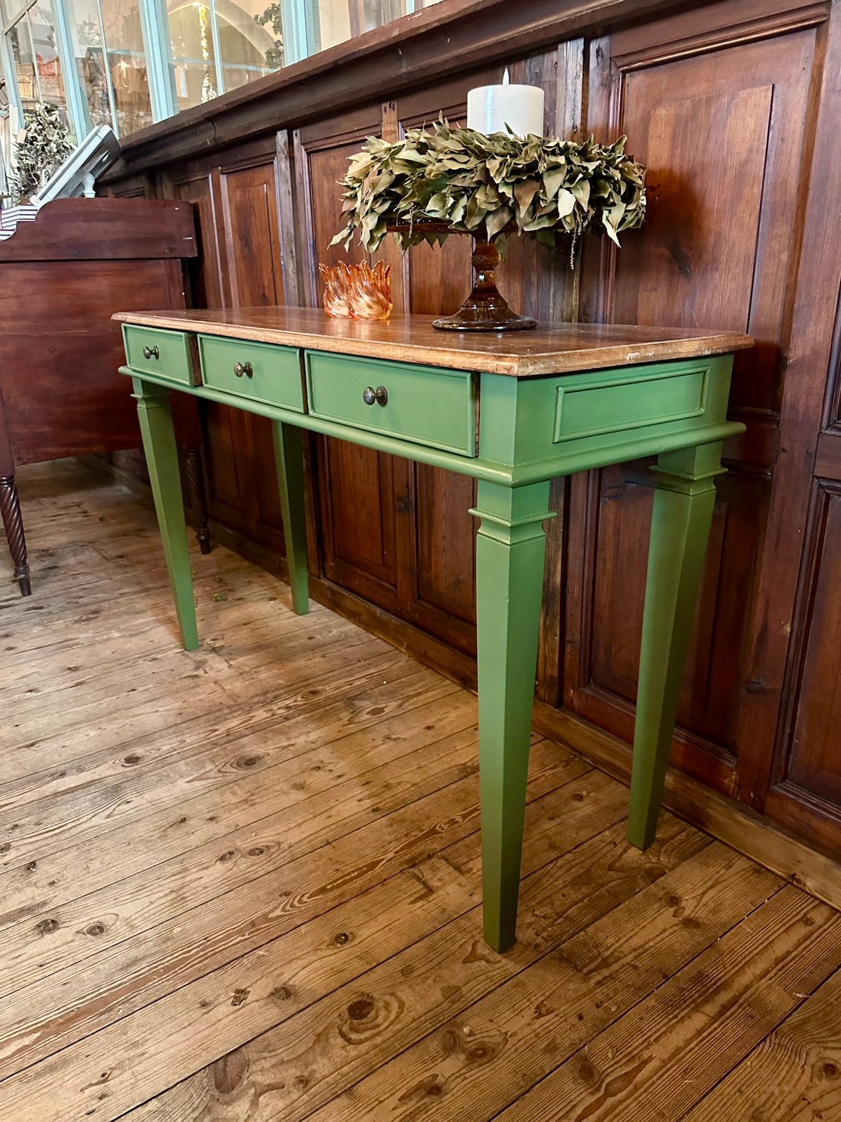 Landelijke oude sidetable engels groen hal tafel, Ophalen