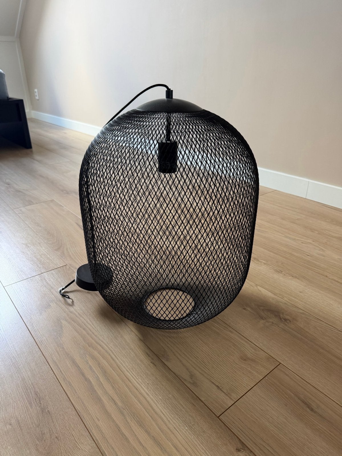 Zwarte metalen gaas hanglamp, Ophalen, Zo goed als nieuw, Metaal, E27 (groot)