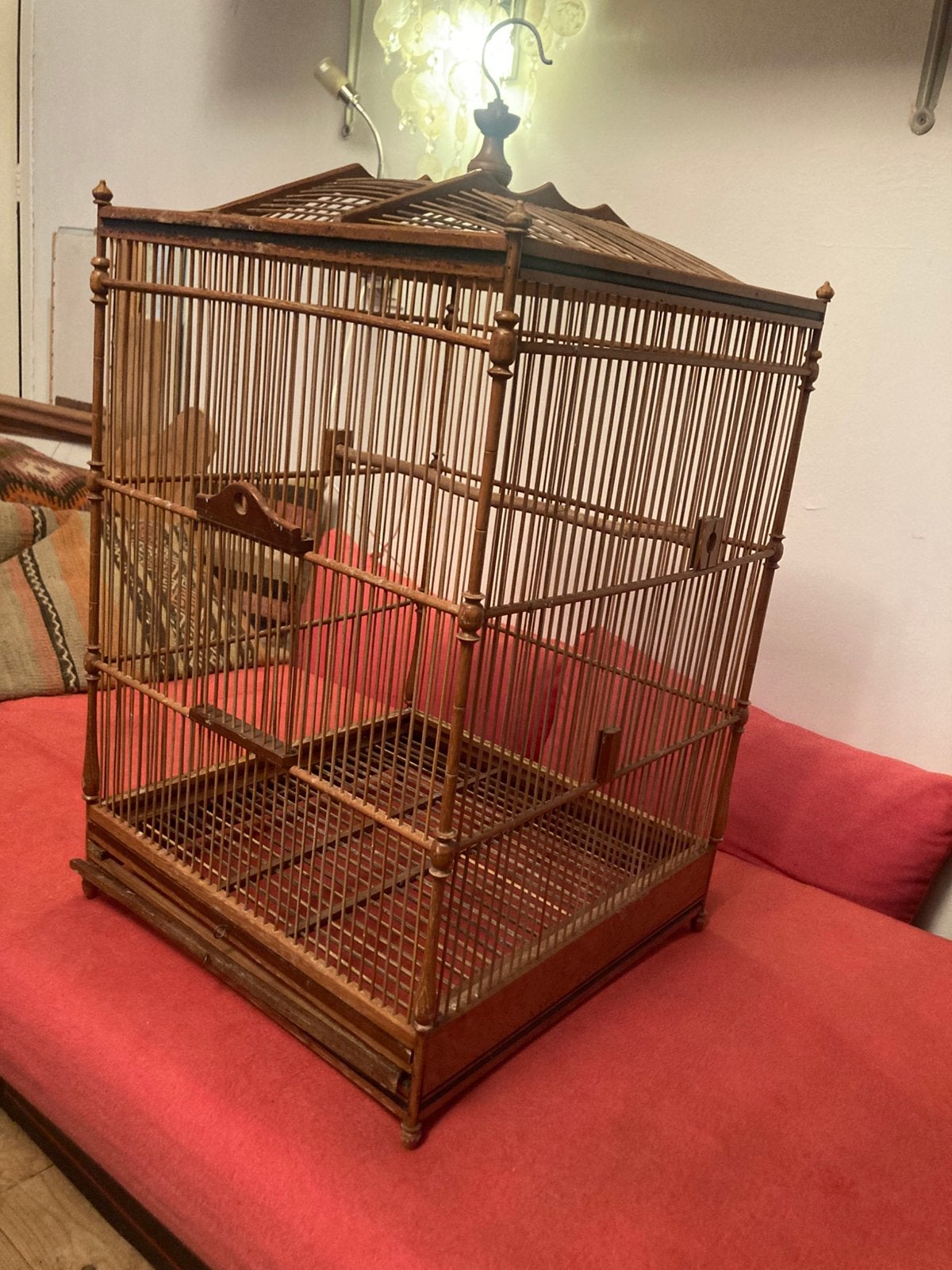 Mooie vintage houten vogelkooi., Ophalen, Gebruikt, Hout, Vogelkooi