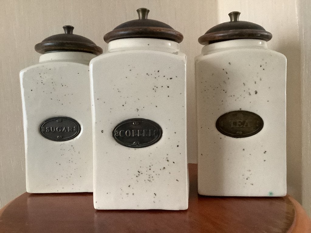 3 Stenen Voorraadpotten koffie Thee Suiker 20cm 9cm, Ophalen of Verzenden