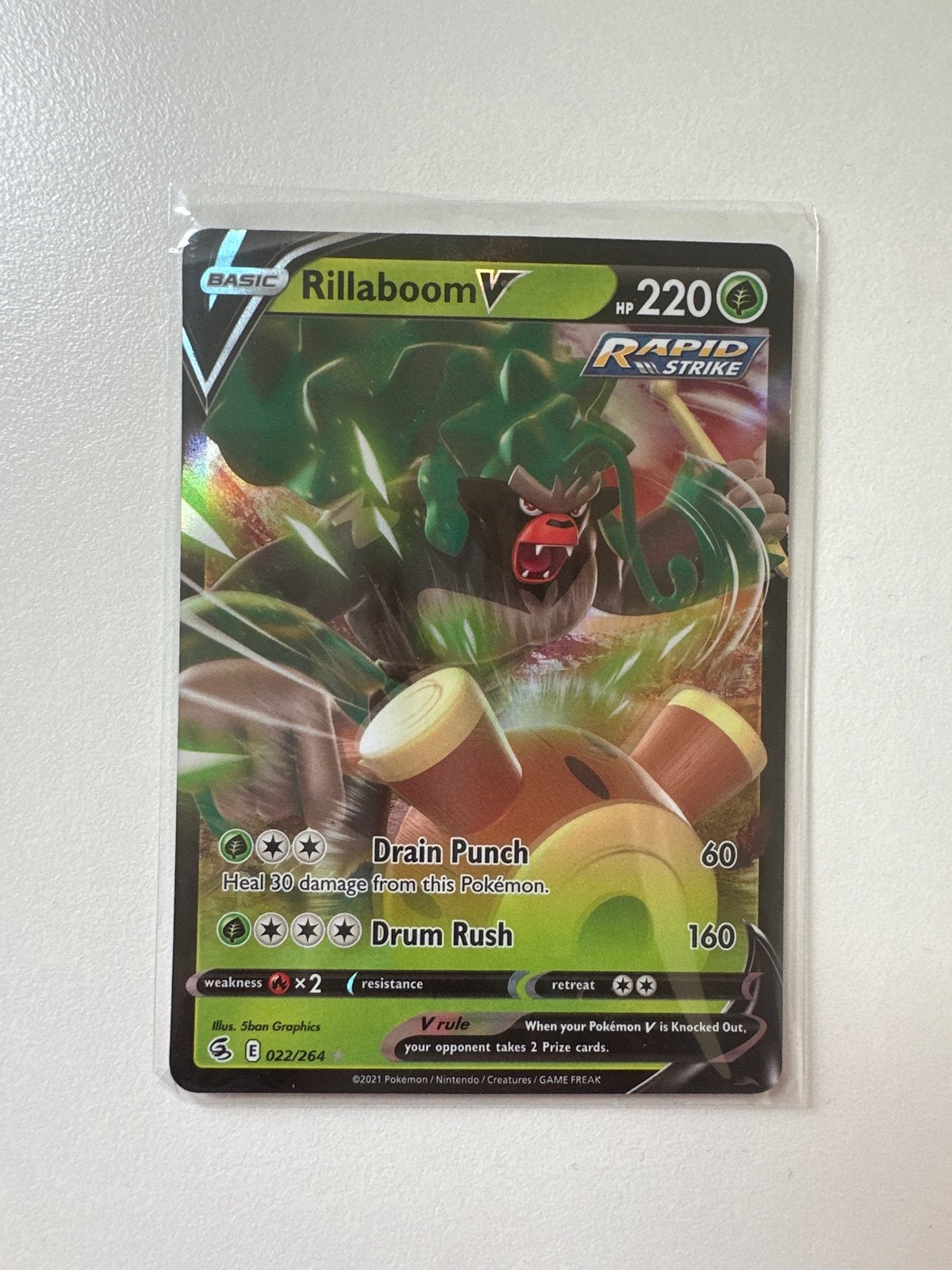 Rillaboom V Pokémon Kaart (022/264) Rapid Strike, Ophalen of Verzenden, Zo goed als nieuw, Losse kaart