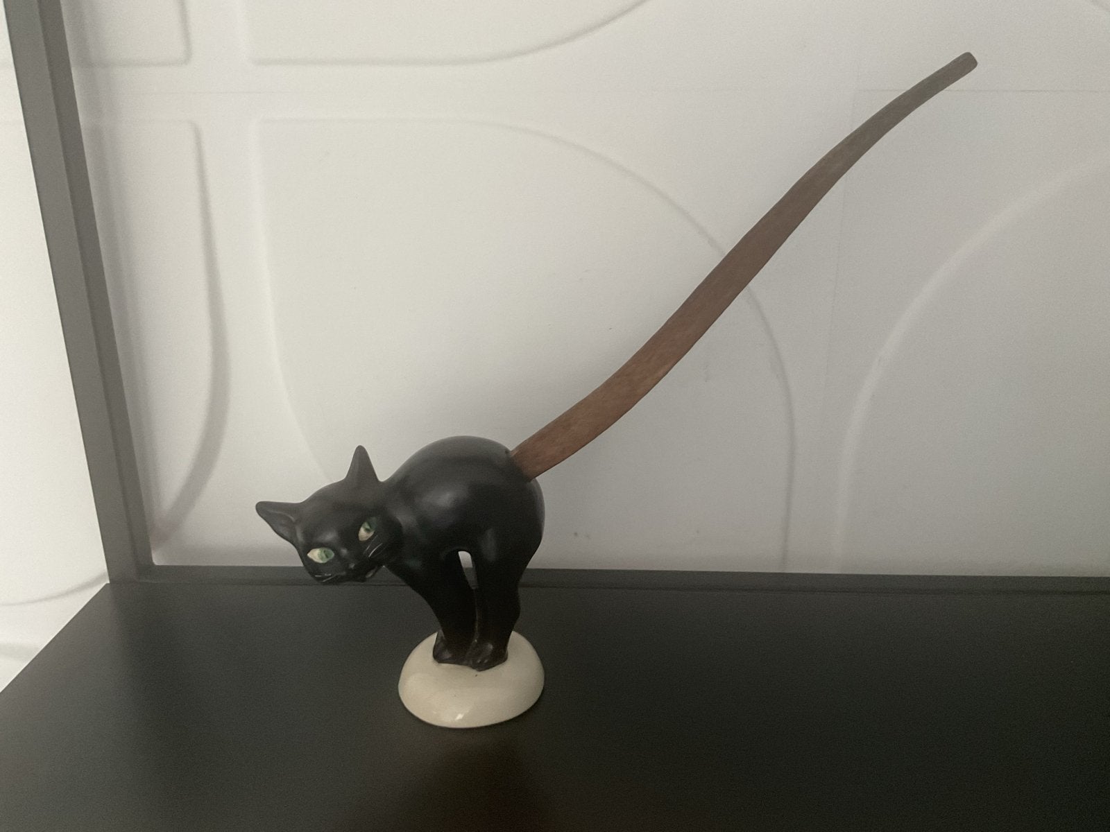 Vintage Zwarte Kat Beeldje met Lange Staart, Ophalen of Verzenden