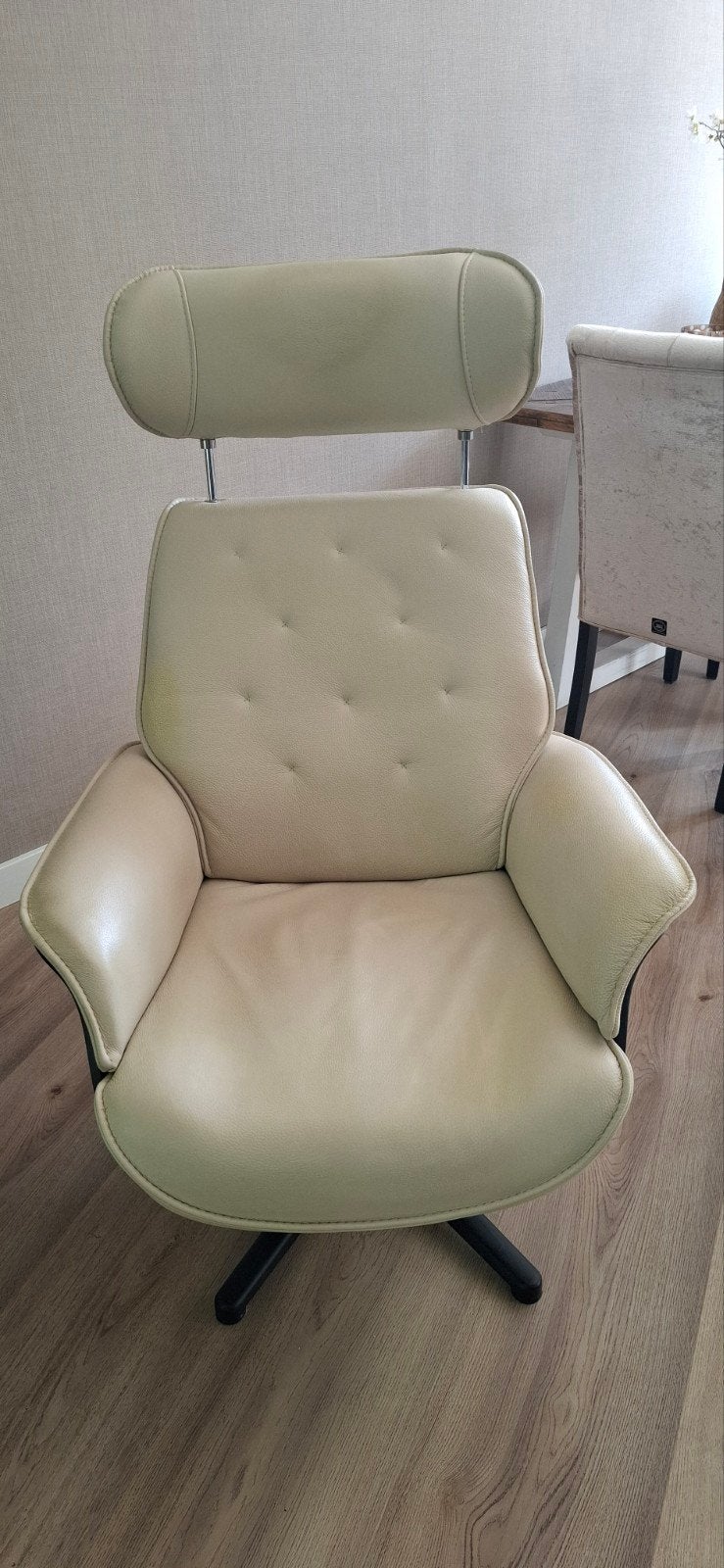 hukla relax fauteuil xl in creme leer, Huis en Inrichting, Ophalen, 75 tot 100 cm, Leer, 50 tot 75 cm