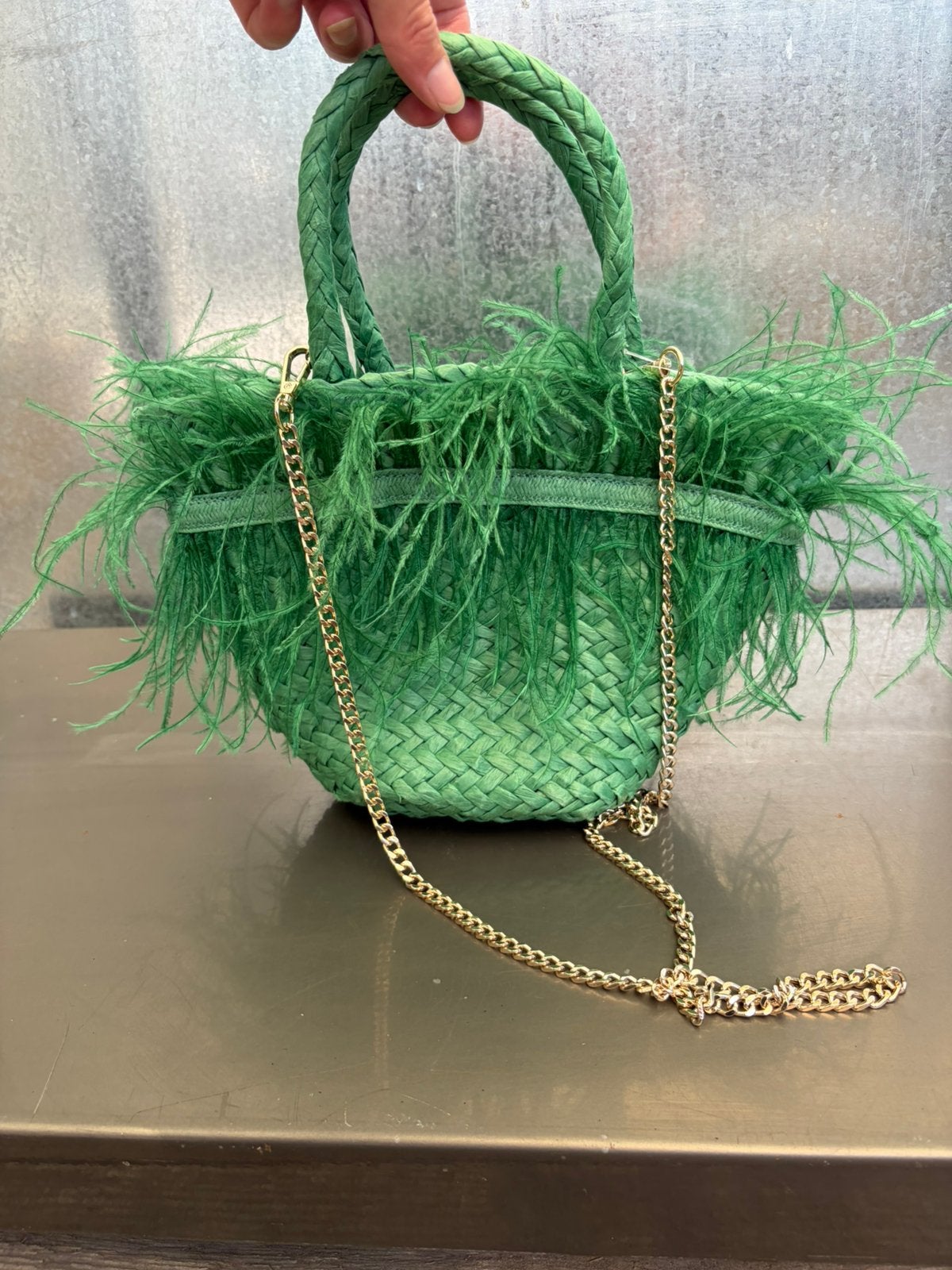 Zara tas rotan veren groen chain, Ophalen of Verzenden, Zo goed als nieuw, Groen, Schoudertasje