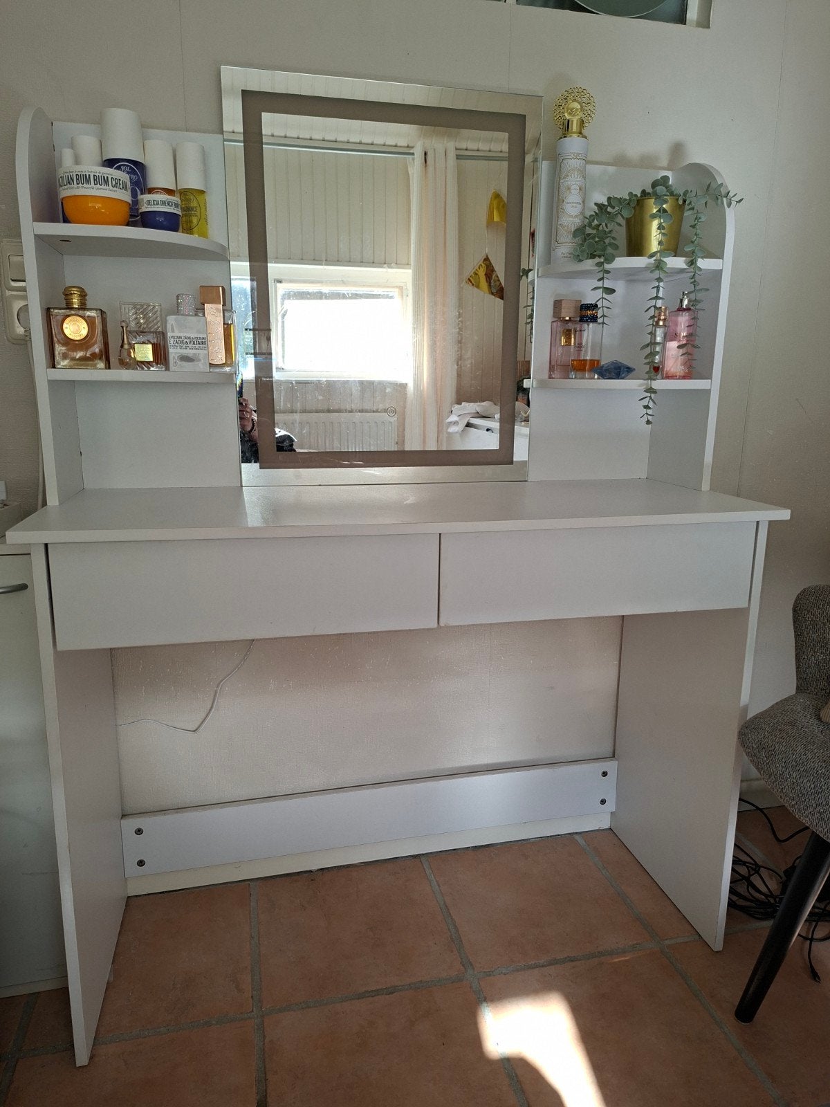 Kaptafel met spiegel en 3 verlichtingstanden, Ophalen, Gebruikt, 100 tot 150 cm, 100 tot 150 cm