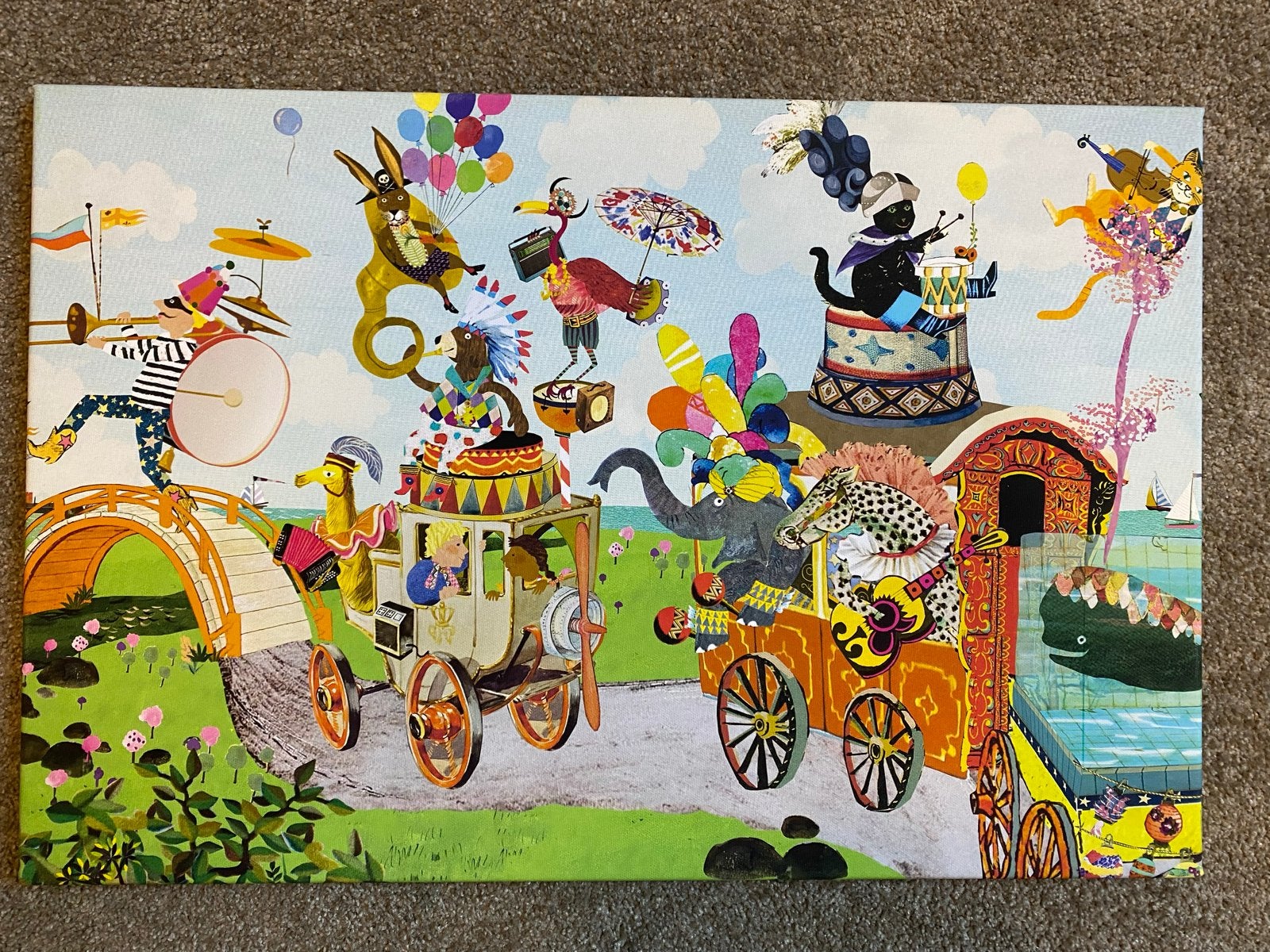 Vrolijk schilderij van dieren in een parade (Grootzus), Ophalen, Acrylverf, Overige stijlen, Doek