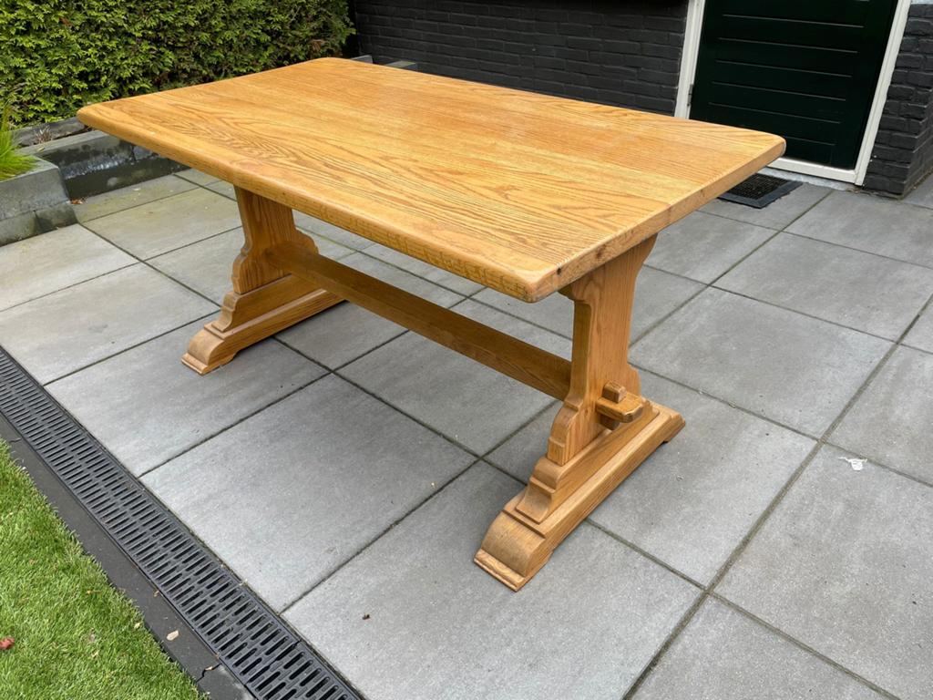 Massieve eiken kloostertafel - 155x83x74cm, Ophalen, Gebruikt, Eikenhout, 50 tot 100 cm