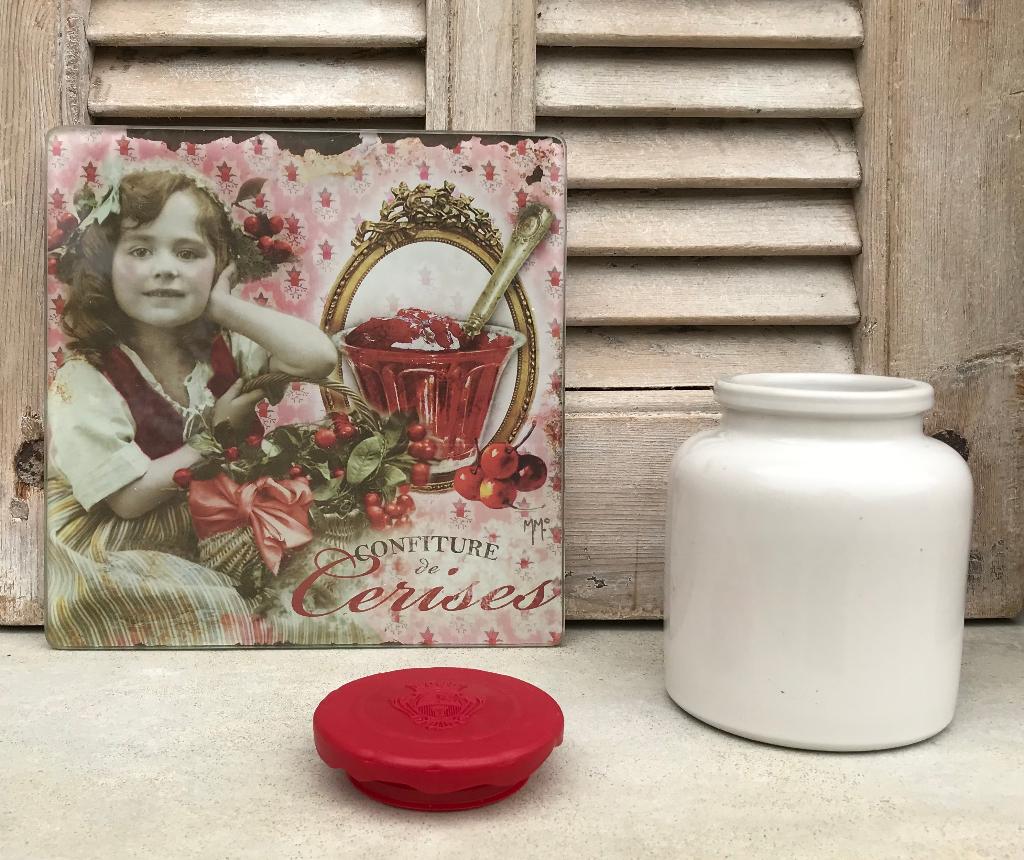 Franse grès pot mosterdpot met rood deksel, Ophalen of Verzenden