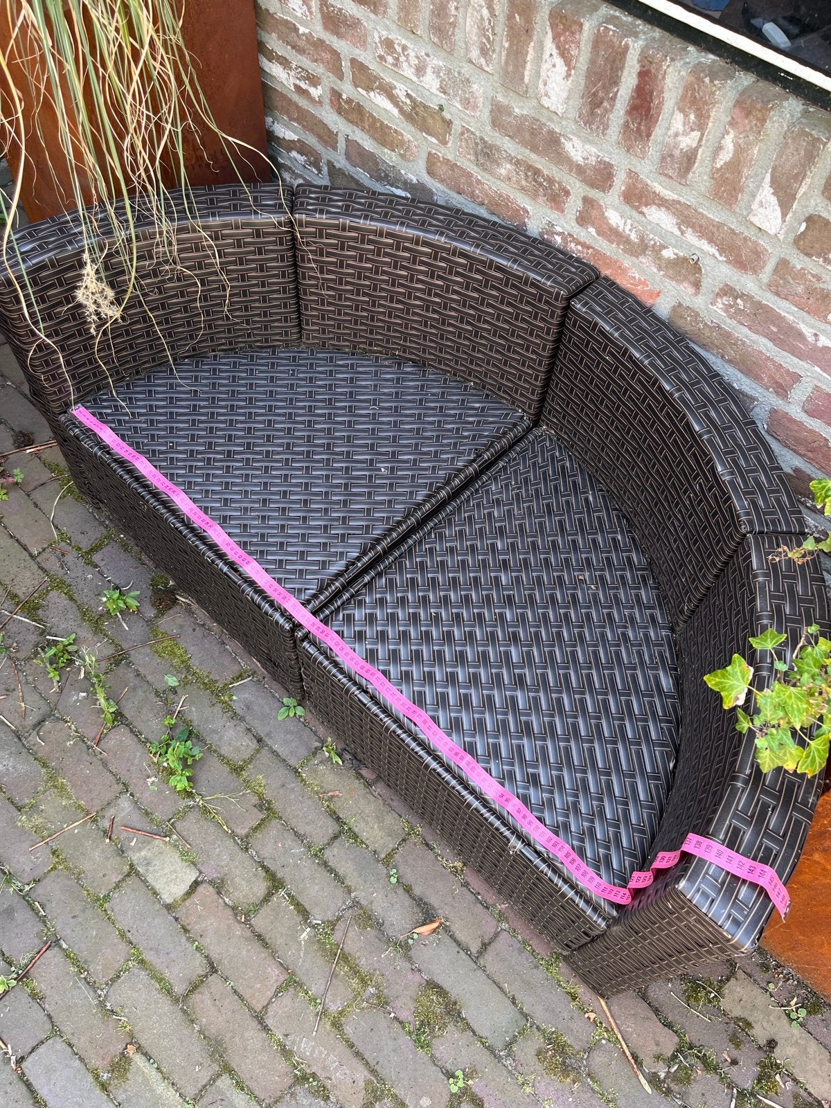 Wicker Loungeset Bank - VidaXL - Bruin met Rode Kussens, Tuin en Terras, Gebruikt, Loungeset, Wicker, Bank