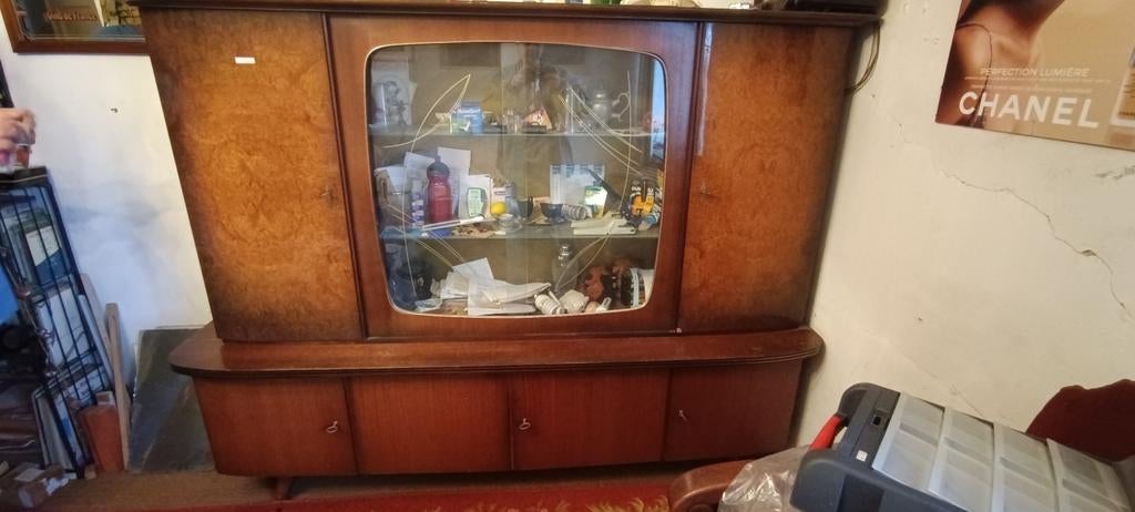 Vintage vitrinekast met opbergruimte, Huis en Inrichting, Kasten | Vitrinekasten, Ophalen, 100 tot 150 cm, Glas, Vintage