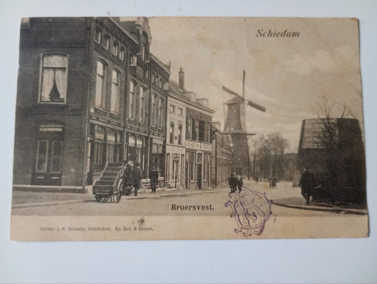 Schiedam Broersvest met Molen 1901, Ophalen of Verzenden, Voor 1920, Gelopen, Zuid-Holland
