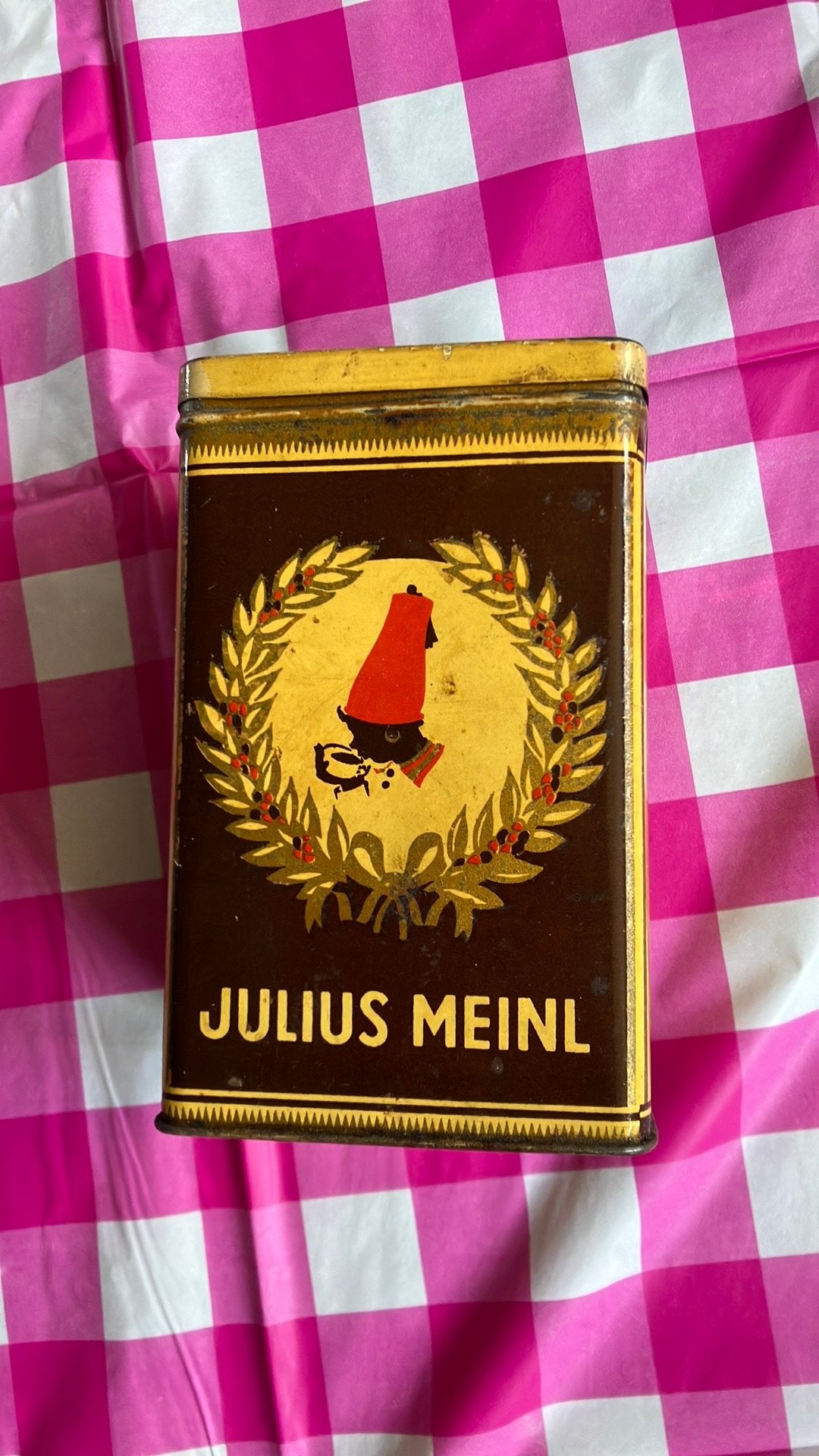 Brocante oud koffie blikje julius meihl, Ophalen of Verzenden, Gebruikt, Koffie