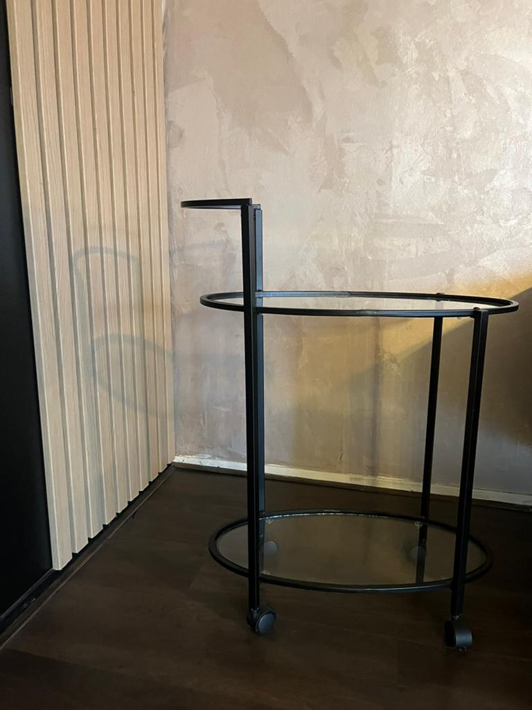 Modern Black Wine & Whisky Trolley Glass Bar Cart on Wheels, Minder dan 55 cm, Ophalen of Verzenden, Zo goed als nieuw, 60 cm of meer