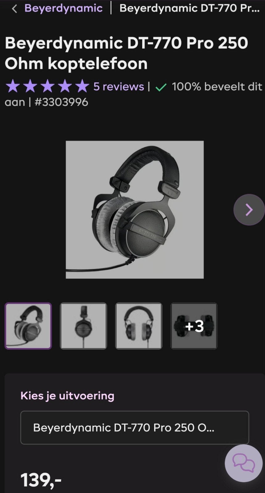 Beyerdynamic DT 770 Pro 250 Ohm Koptelefoon, Ophalen of Verzenden, Zo goed als nieuw, Overige merken