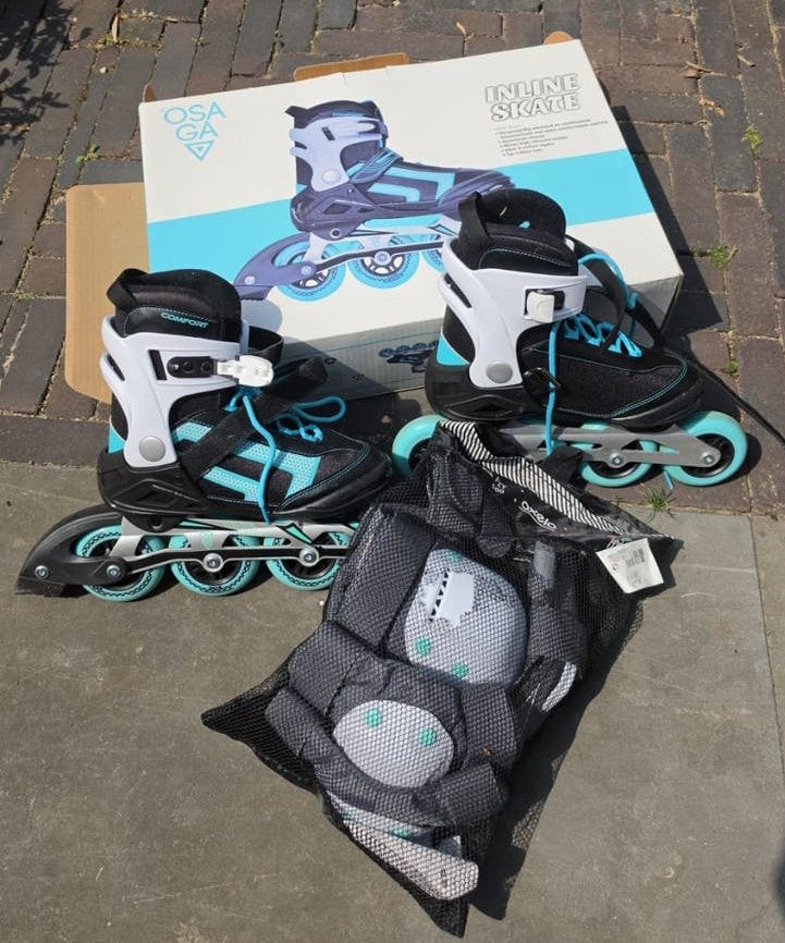 Skeelers maat 35-38 (verstelbaar) OSAGA + beschermers, Verstelbaar, Kinderen, Zo goed als nieuw, Inline skates 4 wielen