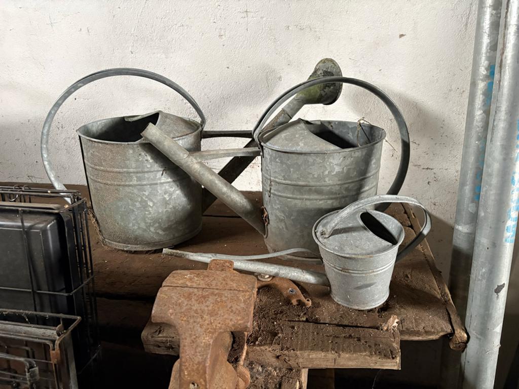 Set van 3 Zinken Gieters - Vintage Tuindecoratie, Tuin en Terras, Gieters, Ophalen, Zo goed als nieuw, Metaal