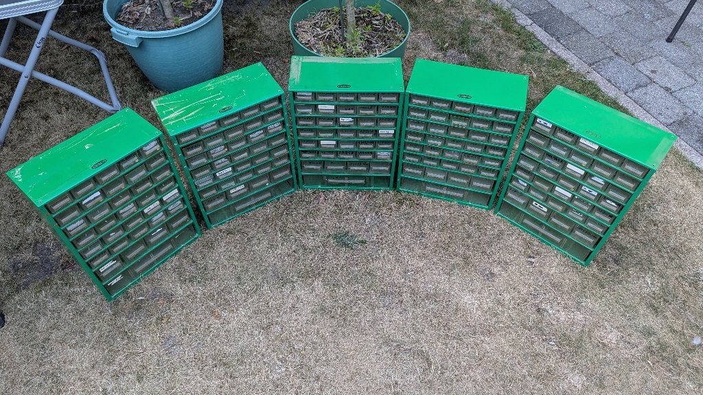 Set van 5 vintage groene Raaco ladekasten, Ophalen, 5 laden of meer, 50 tot 100 cm, Minder dan 100 cm