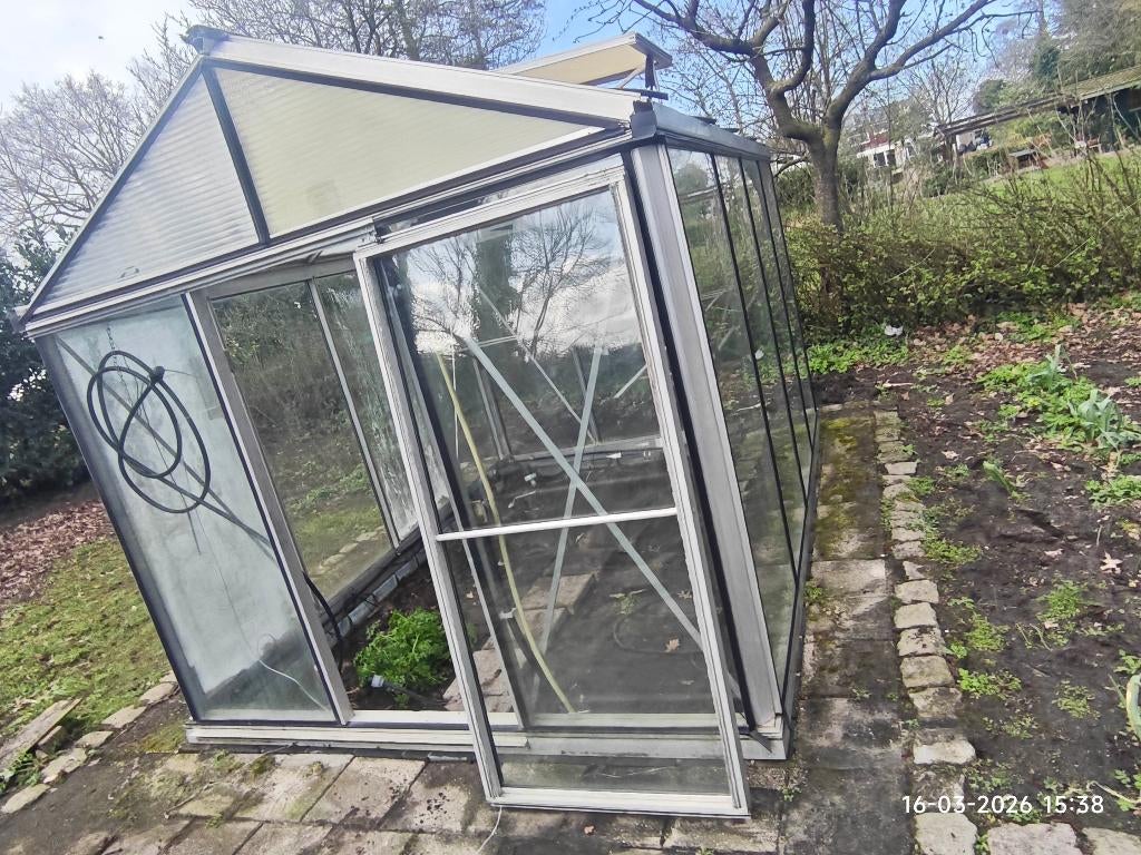 Kas met dubbel glas/kanaalplaat  polycarbonaat, Ophalen, Gebruikt, Kweekkas, Glas