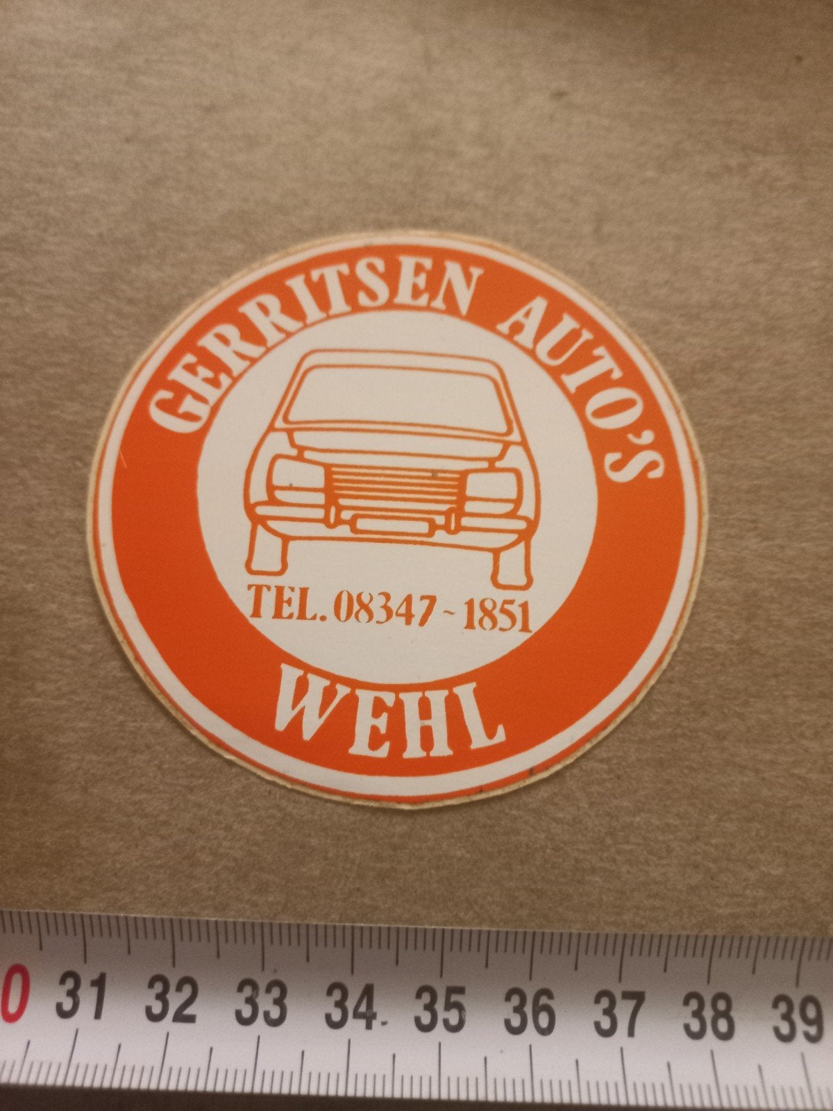Vintage Gerritsen Auto's Wehl Sticker - Telefoon 08347-1851, Ophalen of Verzenden