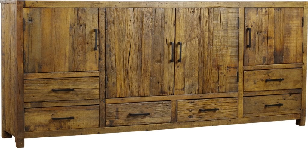 dressoir 200cm massief oud hout 4 deurs 6 la's laagste prijs, 5 laden of meer, Dressoir 200cm massief oud hout 4 deurs 6 la's Uniek