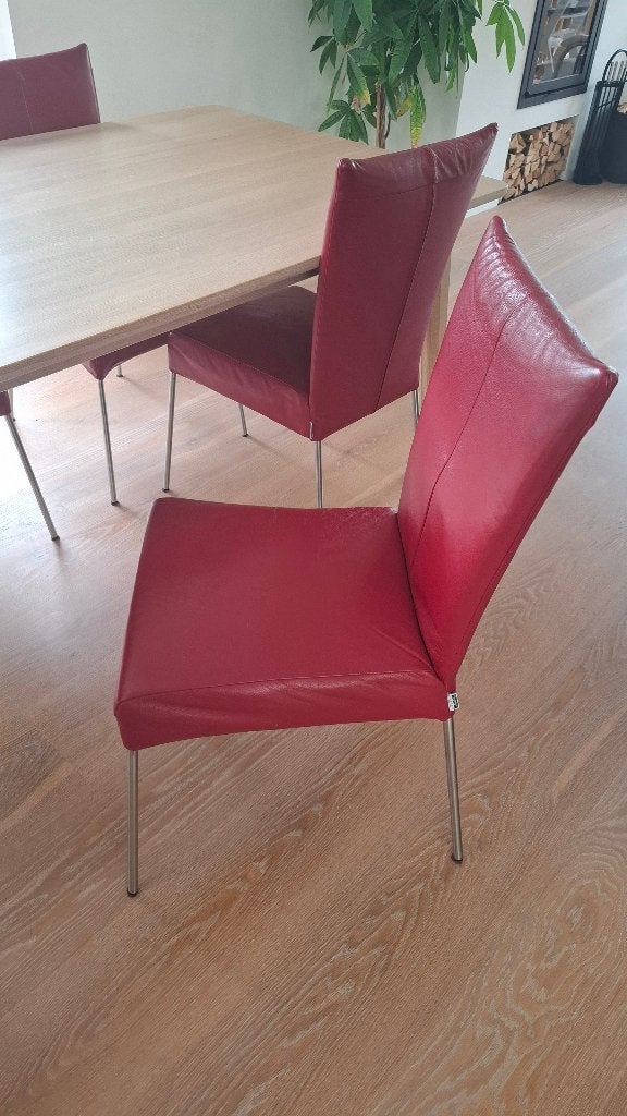 6 Eetkamerstoelen. Framati design. Rood, Ophalen, Gebruikt, Leer, Modern