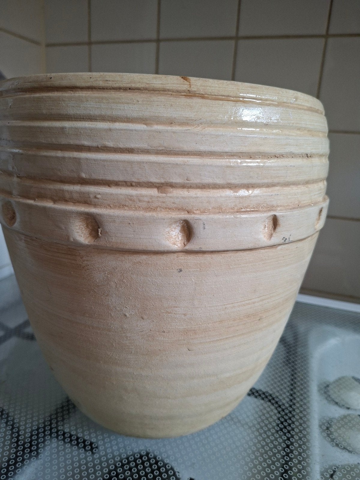 Vintage Aardewerken Bloempot - Crème/Beige, Antiek en Kunst, Antiek | Keramiek en Aardewerk, Ophalen