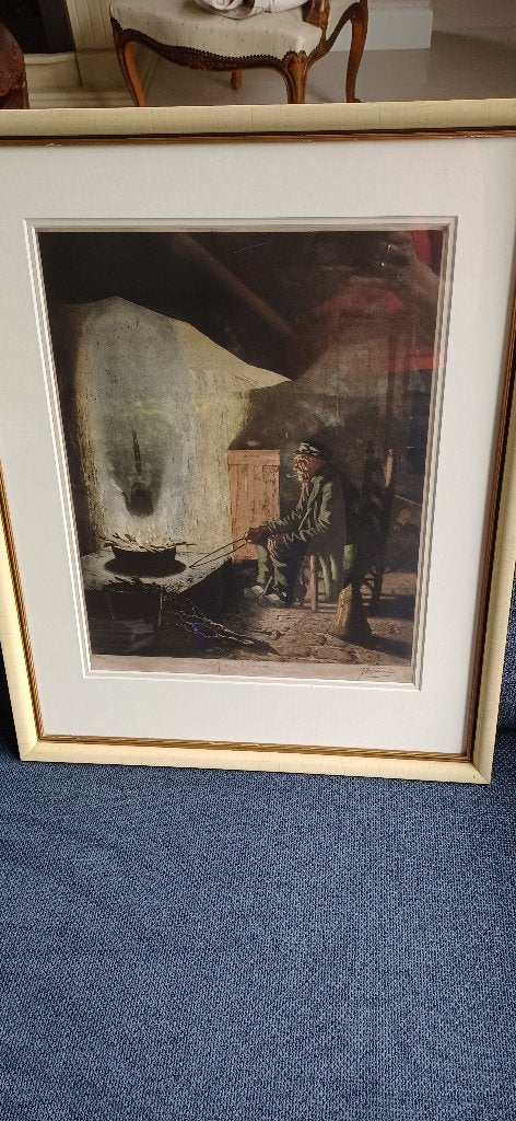 Antiek schilderij 'Man bij haardvuur' van J. Bottema, Ophalen, Paneel, Portret of Personen, Overige technieken