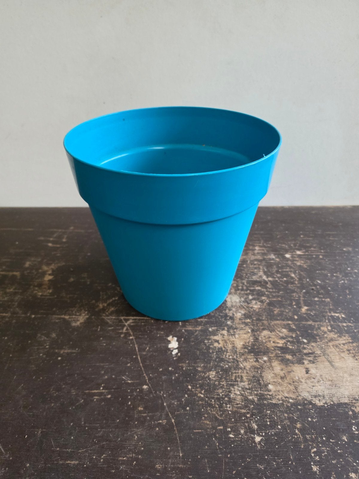 Plastic bloempot aquamarijn met reservoir, Kunststof, Gebruikt, Rond, Ophalen of Verzenden