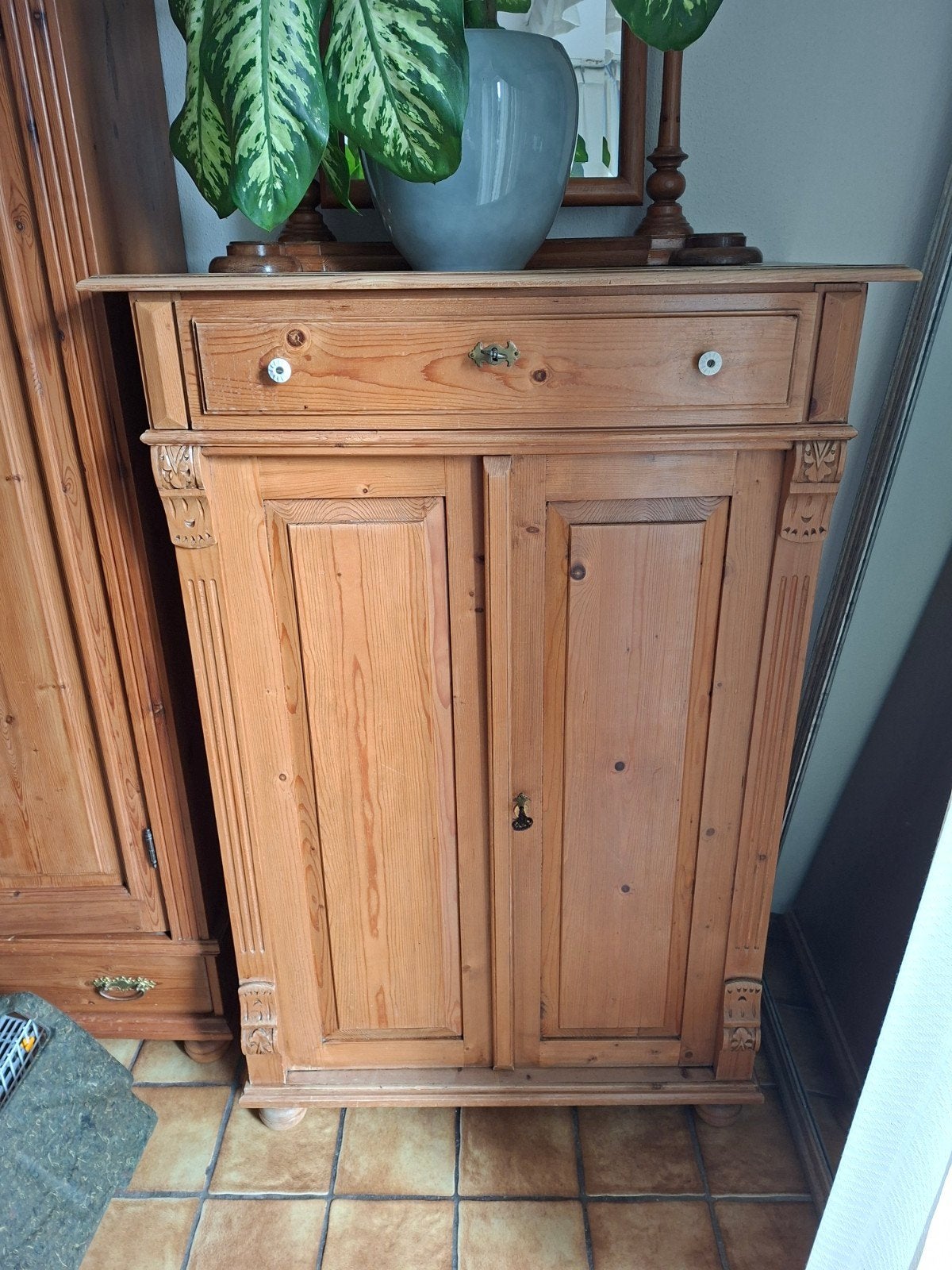 Grenen kast met lade en 2 legplanken, Antiek en Kunst, Ophalen