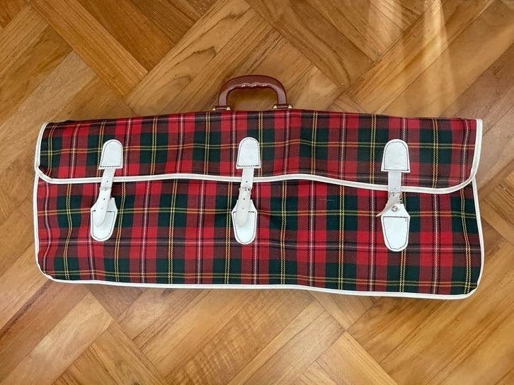 Vintage geruite tas rood, groen, geel, Ophalen, 30 cm of meer, Gebruikt, Minder dan 35 cm